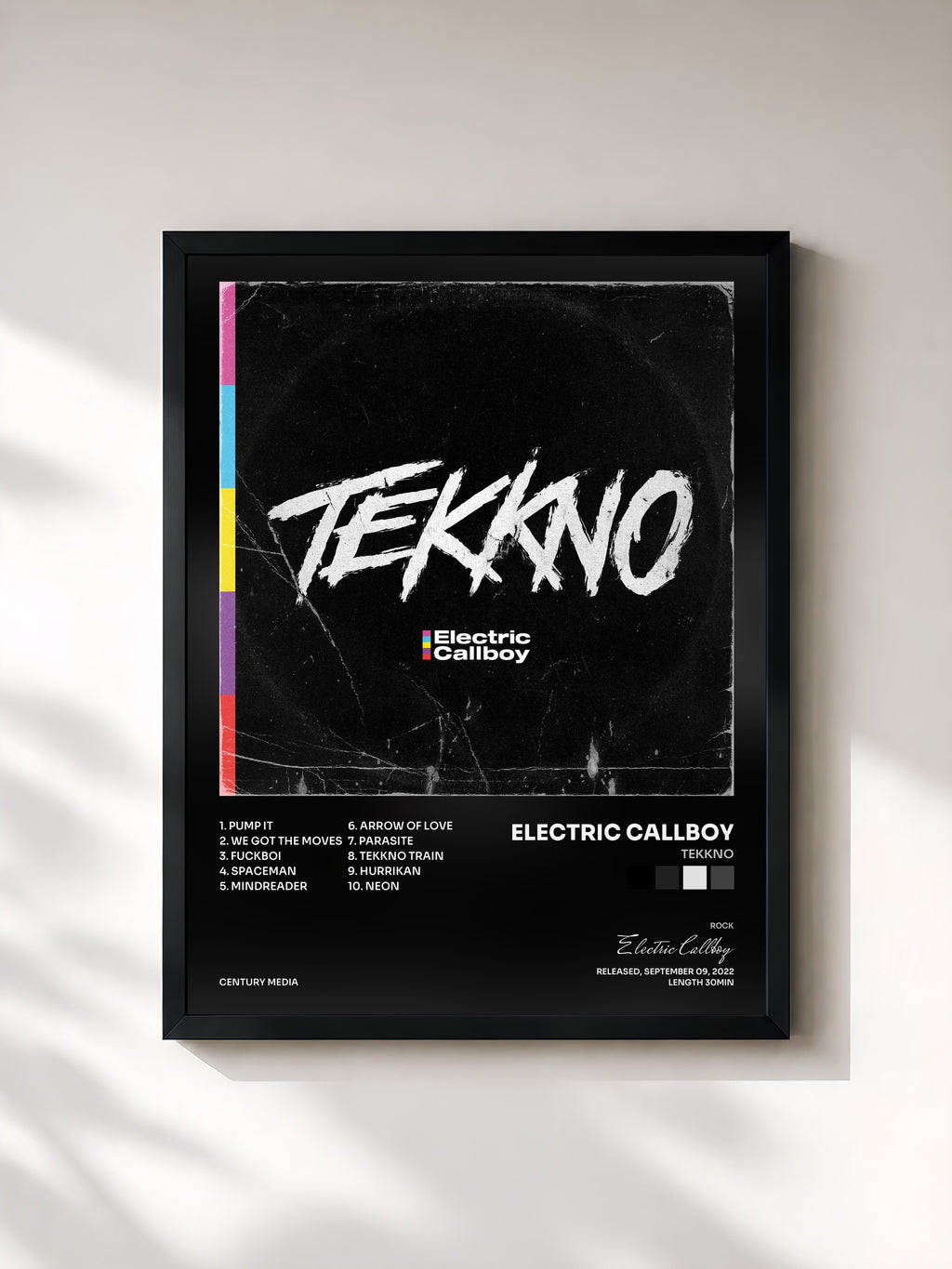 #noir Tableau de l'album TEKKNO de Electric Callboy, cadre noir, imprimé et encadré en France