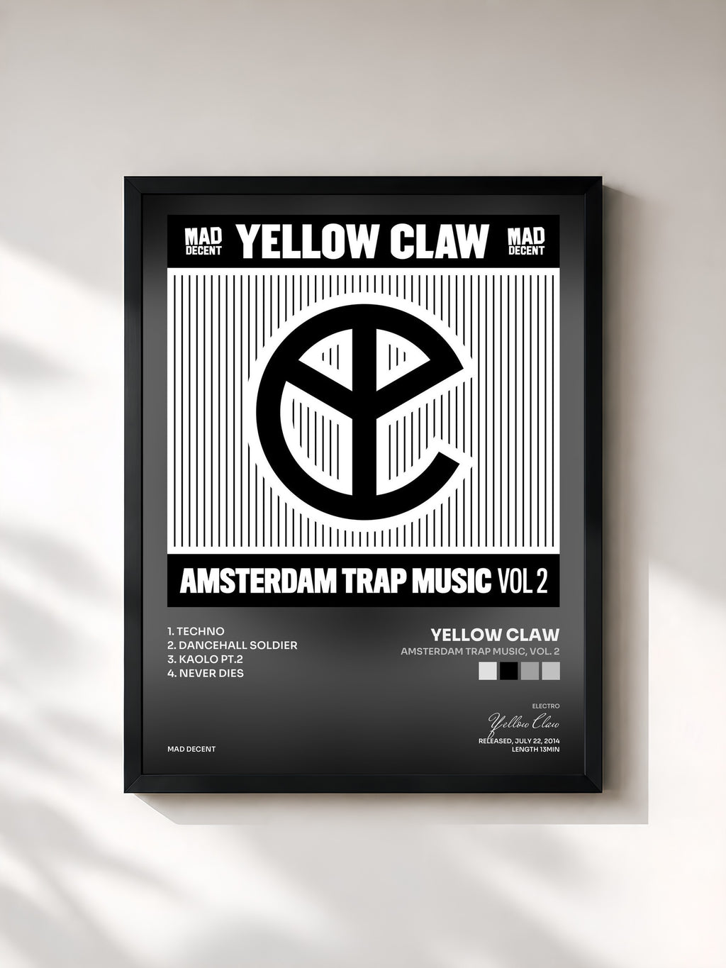#noir Tableau de l'album Amsterdam Trap Music, Vol. 2 de Yellow Claw, cadre noir, imprimé et encadré en France