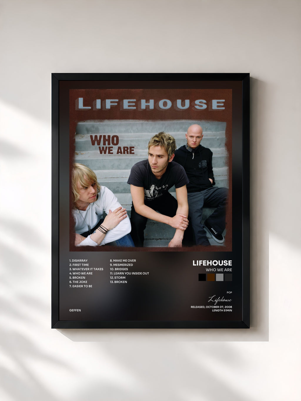 #noir Tableau de l'album Who We Are de Lifehouse, cadre noir, imprimé et encadré en France