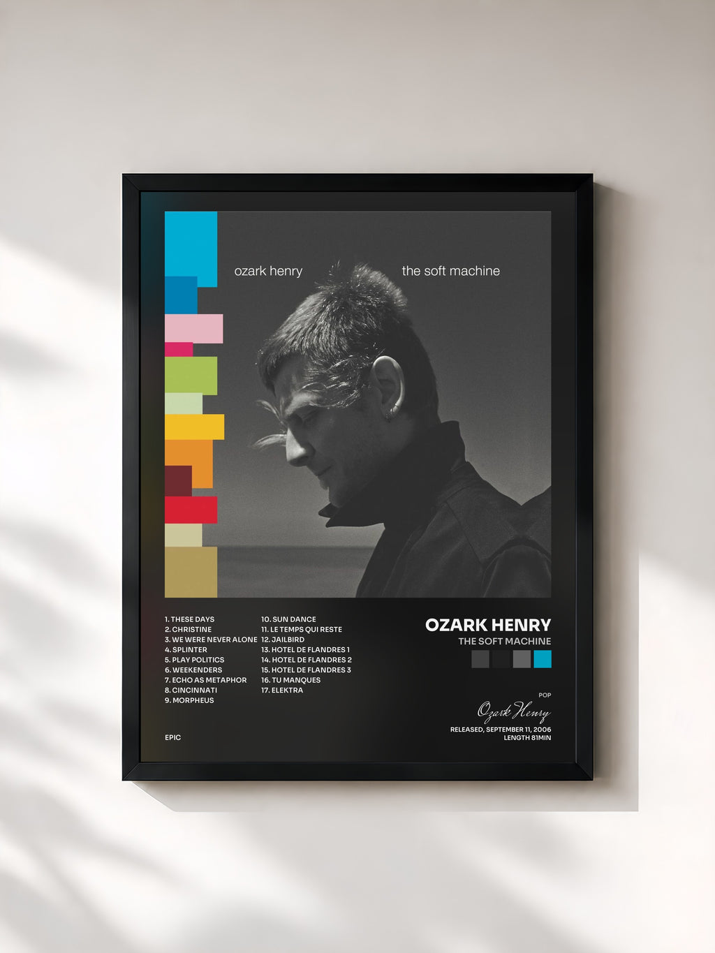 #noir Tableau de l'album The Soft Machine de Ozark Henry, cadre noir, imprimé et encadré en France