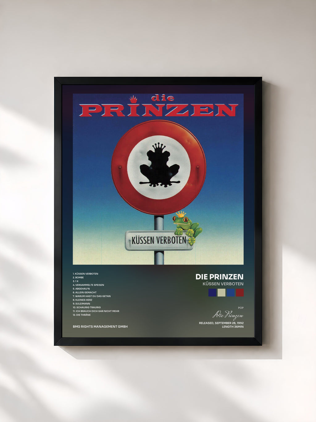 #noir Tableau de l'album Küssen verboten de Die Prinzen, cadre noir, imprimé et encadré en France