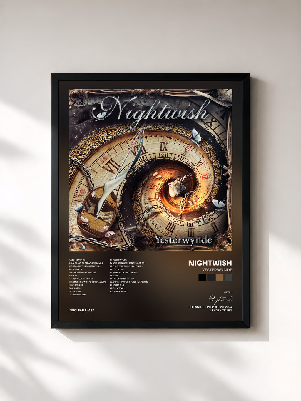 #noir Tableau de l'album Yesterwynde de Nightwish, cadre noir, imprimé et encadré en France