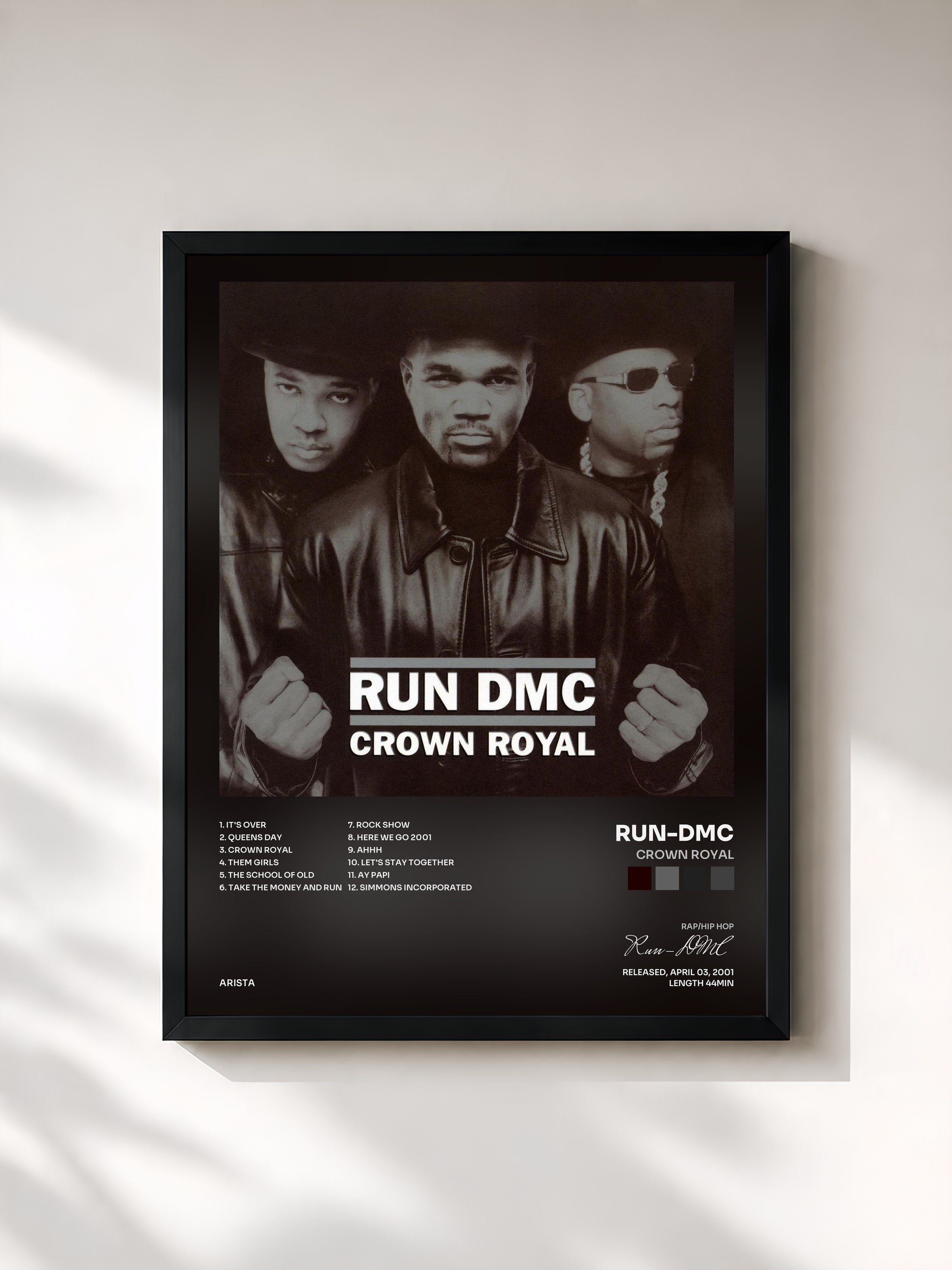 #noir Tableau de l'album Crown Royal de Run-DMC, cadre noir, imprimé et encadré en France