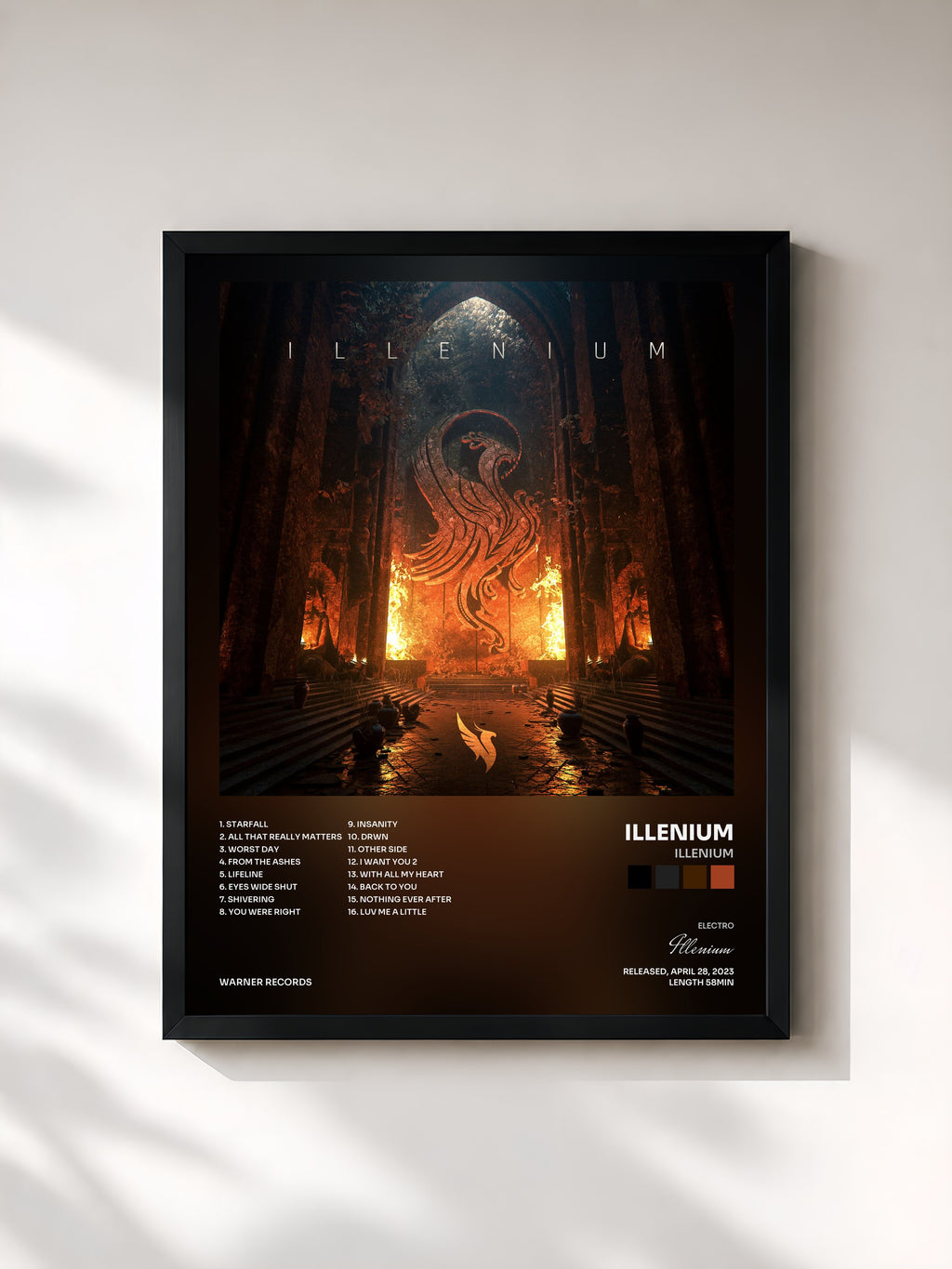 #noir Tableau de l'album ILLENIUM de Illenium, cadre noir, imprimé et encadré en France