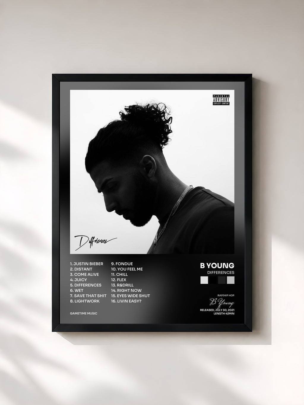 #noir Tableau de l'album Differences de B Young, cadre noir, imprimé et encadré en France