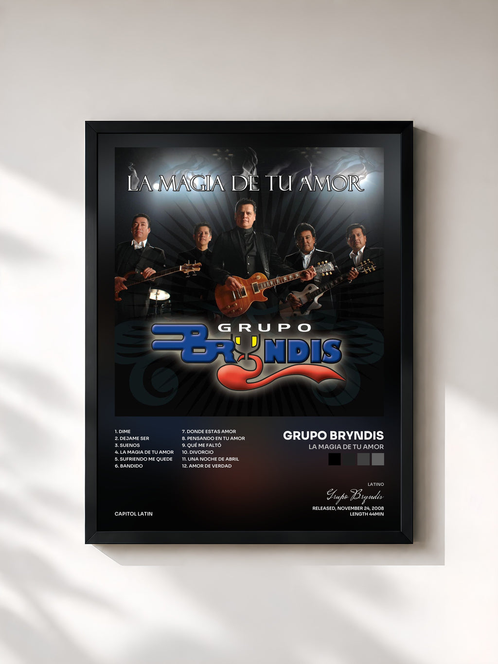 #noir Tableau de l'album La Magia De Tu Amor de Grupo Bryndis, cadre noir, imprimé et encadré en France