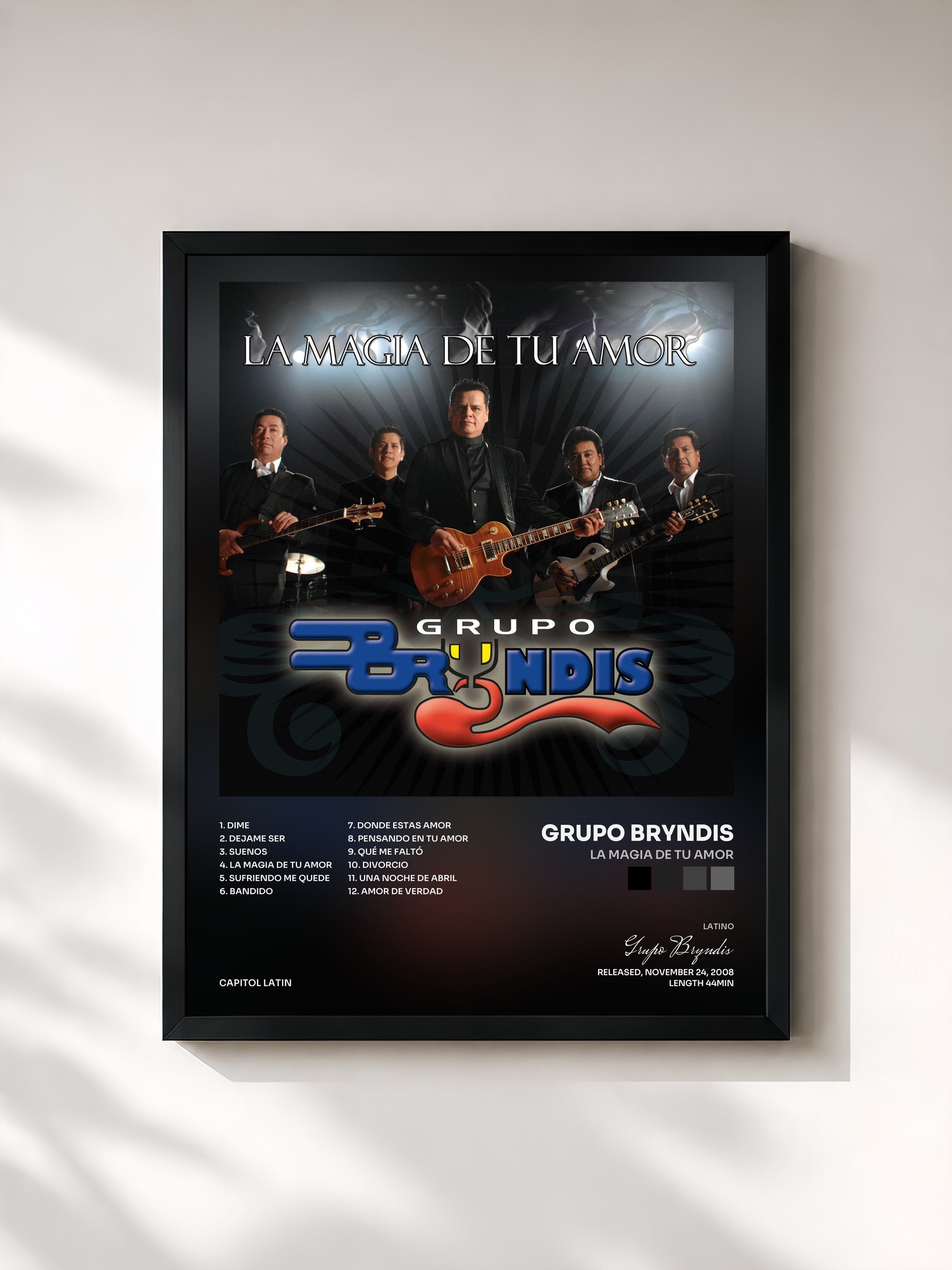 #noir Tableau de l'album La Magia De Tu Amor de Grupo Bryndis, cadre noir, imprimé et encadré en France
