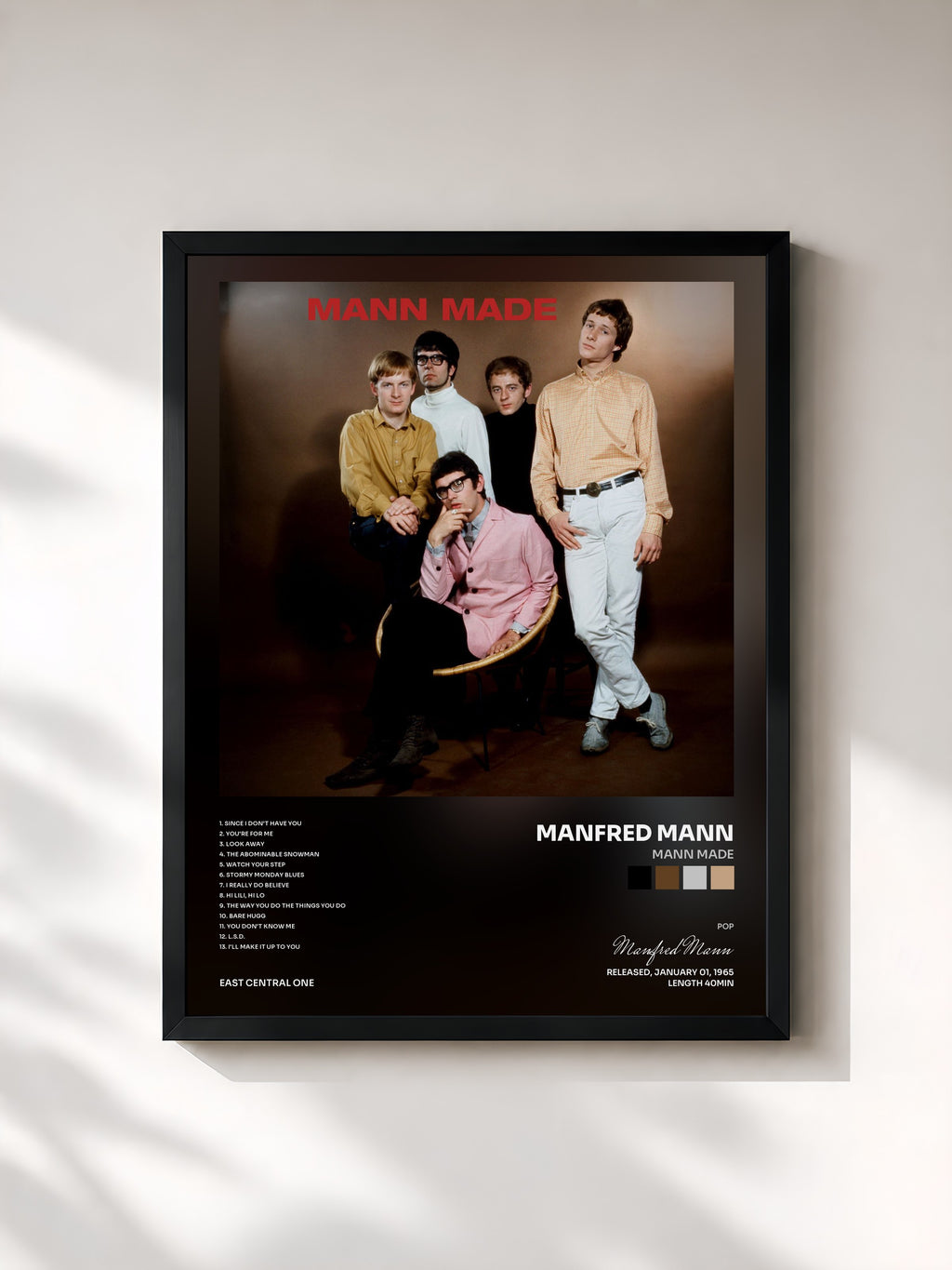 #noir Tableau de l'album Mann Made de Manfred Mann, cadre noir, imprimé et encadré en France