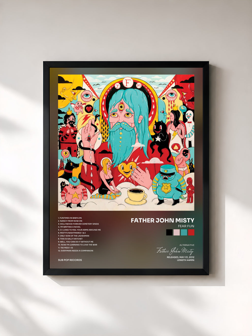 #noir Tableau de l'album Fear Fun de Father John Misty, cadre noir, imprimé et encadré en France
