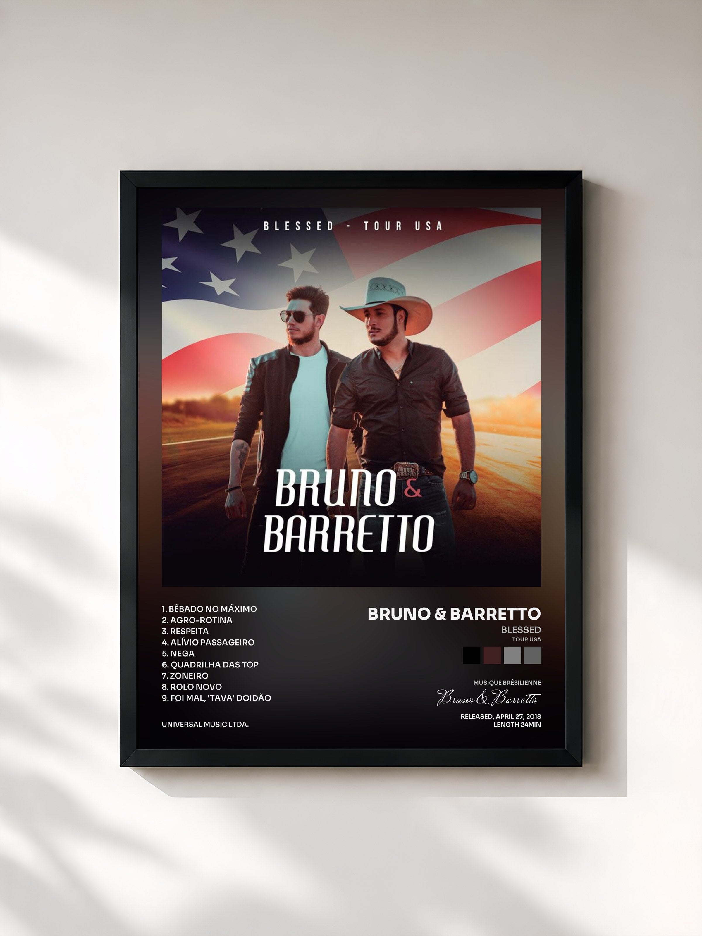 #noir Tableau de l'album Blessed (Tour USA) de Bruno & Barretto, cadre noir, imprimé et encadré en France
