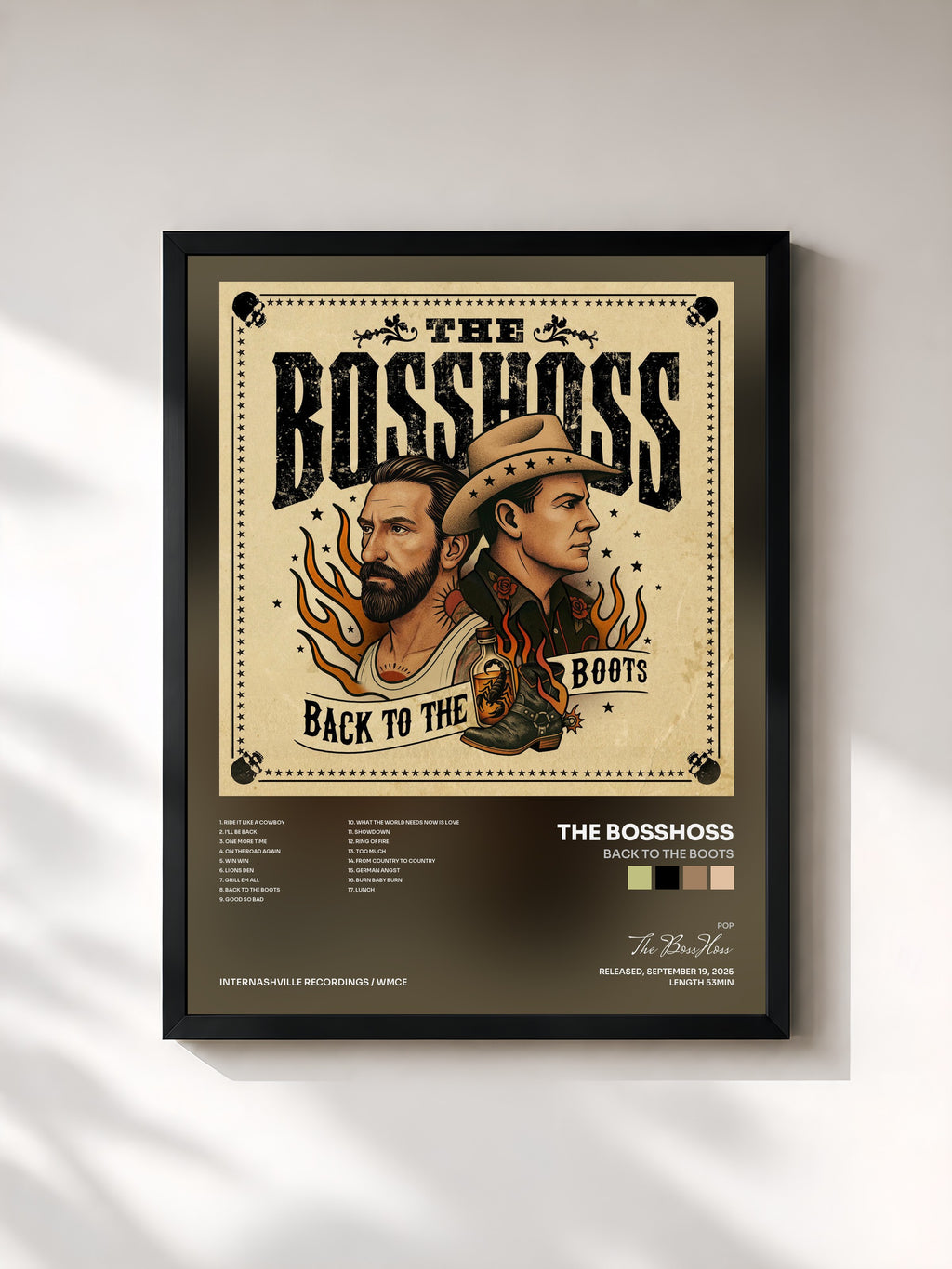 #noir Tableau de l'album Back to the Boots de The BossHoss, cadre noir, imprimé et encadré en France