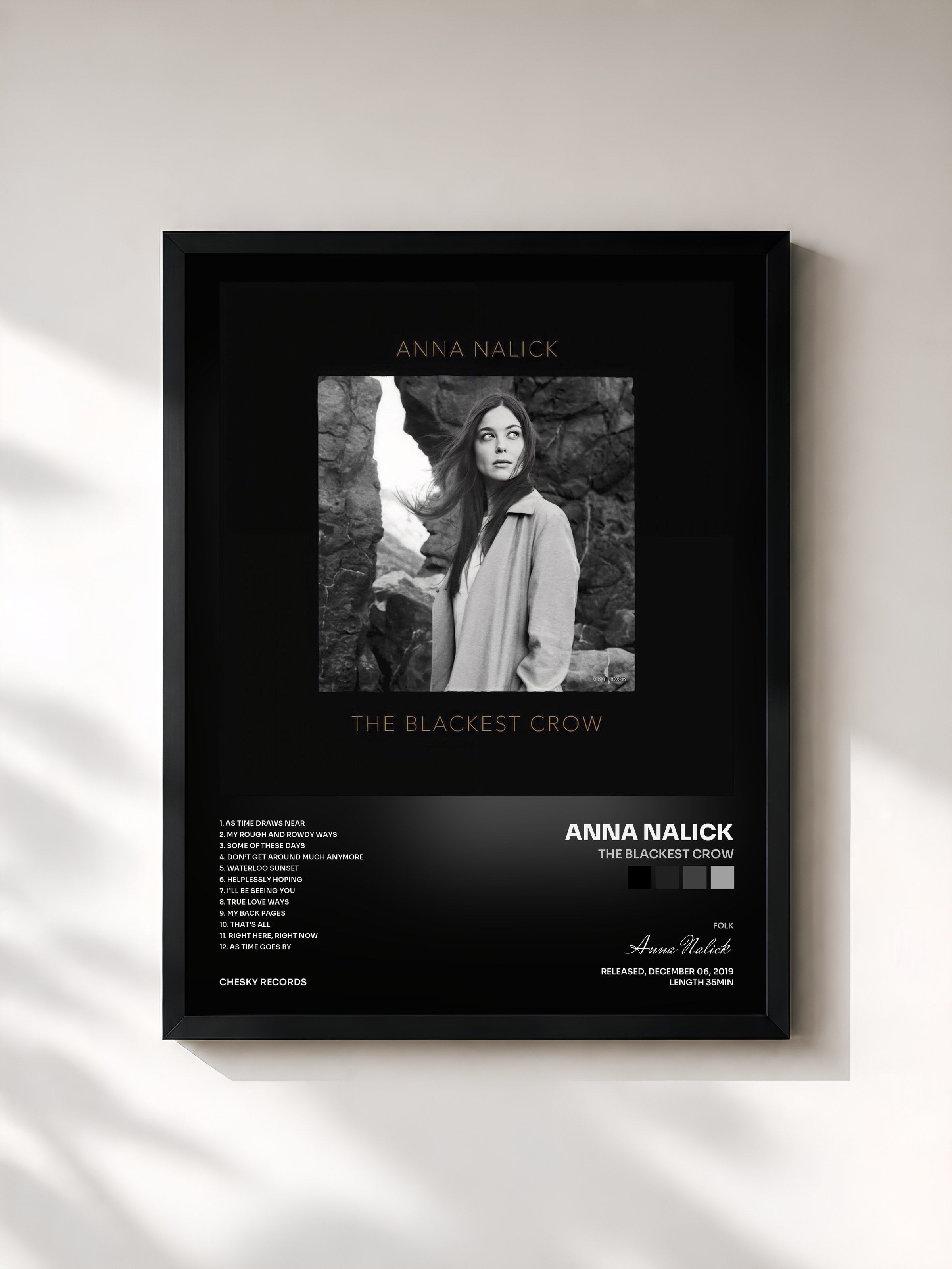 #noir Tableau de l'album The Blackest Crow de Anna Nalick, cadre noir, imprimé et encadré en France