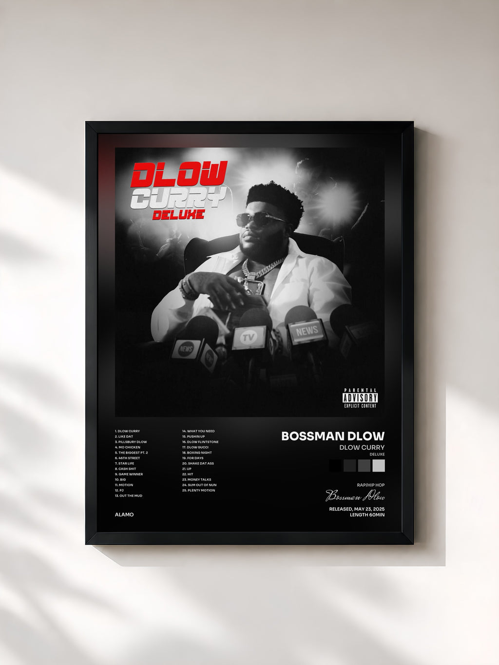 #noir Tableau de l'album Dlow Curry (Deluxe) de Bossman Dlow, cadre noir, imprimé et encadré en France