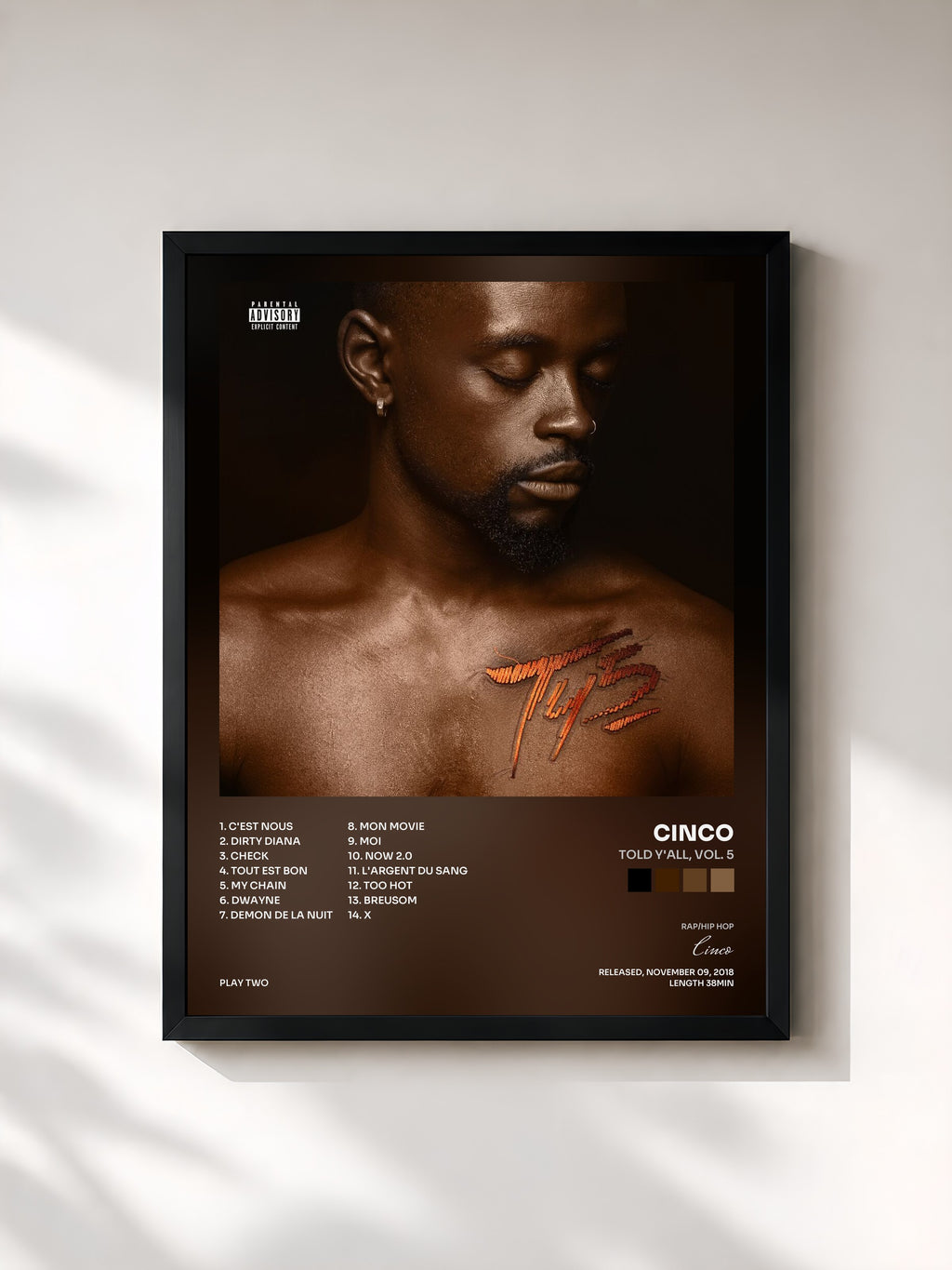 #noir Tableau de l'album Told Y'all, Vol. 5 de Cinco, cadre noir, imprimé et encadré en France