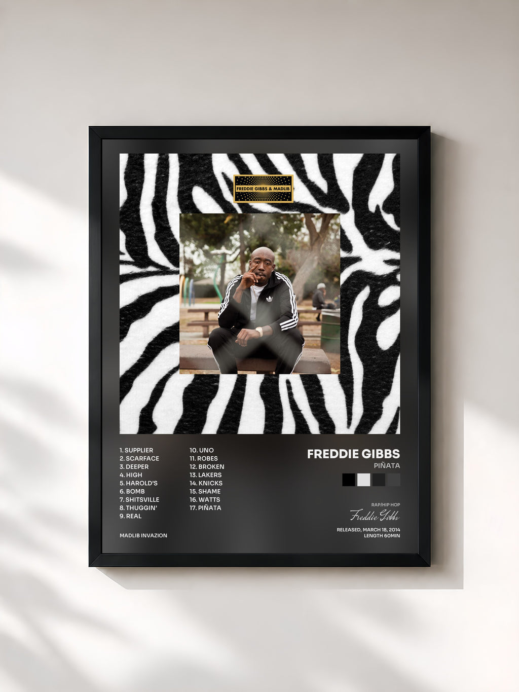 #noir Tableau de l'album Piñata de Freddie Gibbs, cadre noir, imprimé et encadré en France