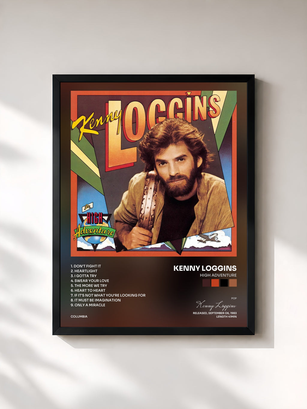 #noir Tableau de l'album High Adventure de Kenny Loggins, cadre noir, imprimé et encadré en France
