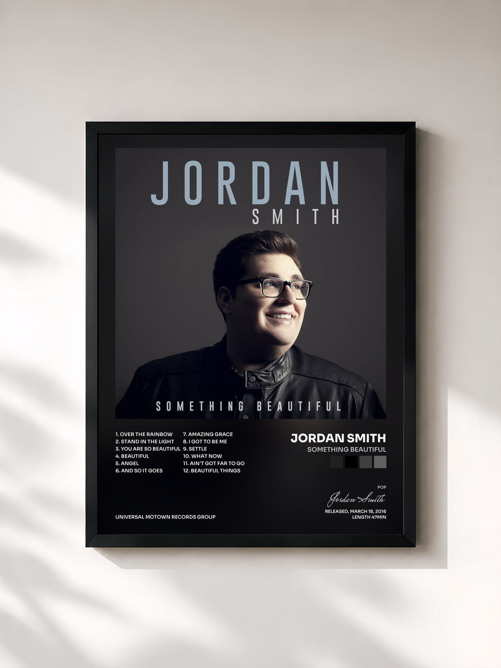 #noir Tableau de l'album Something Beautiful de Jordan Smith, cadre noir, imprimé et encadré en France