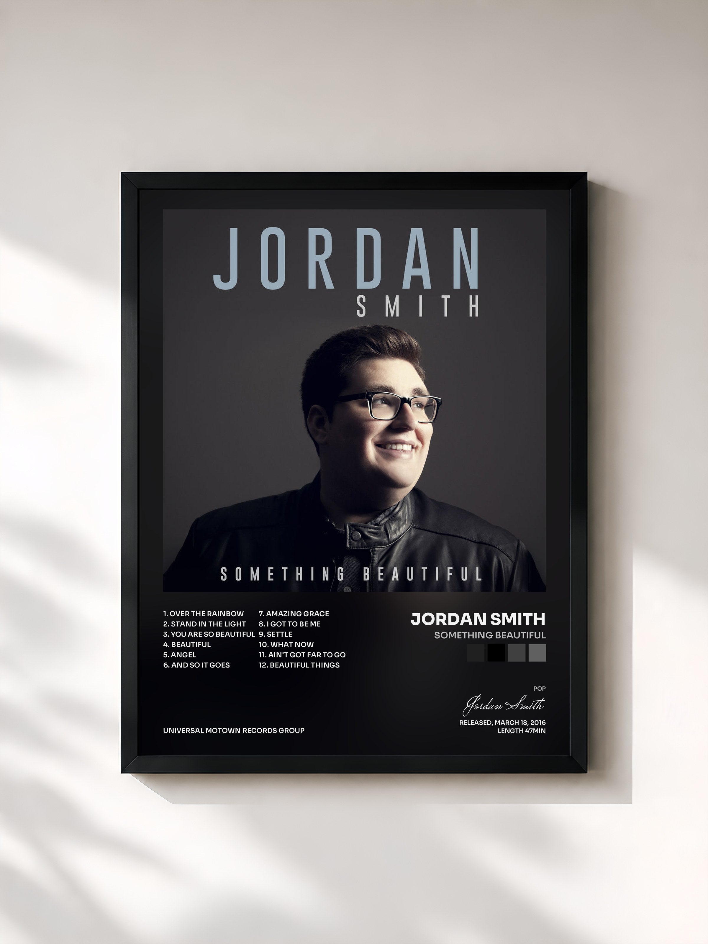 #noir Tableau de l'album Something Beautiful de Jordan Smith, cadre noir, imprimé et encadré en France