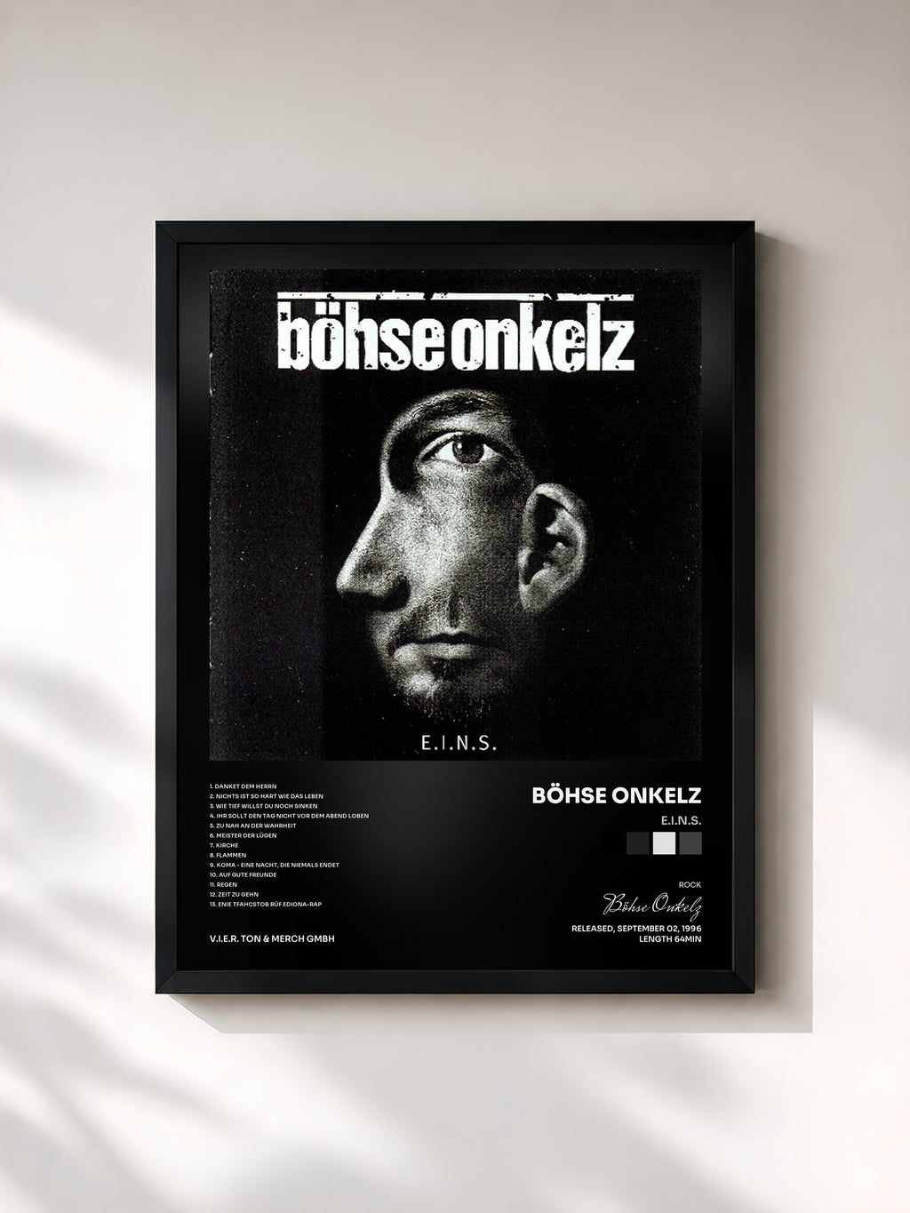 #noir Tableau de l'album E.I.N.S. de Böhse Onkelz, cadre noir, imprimé et encadré en France