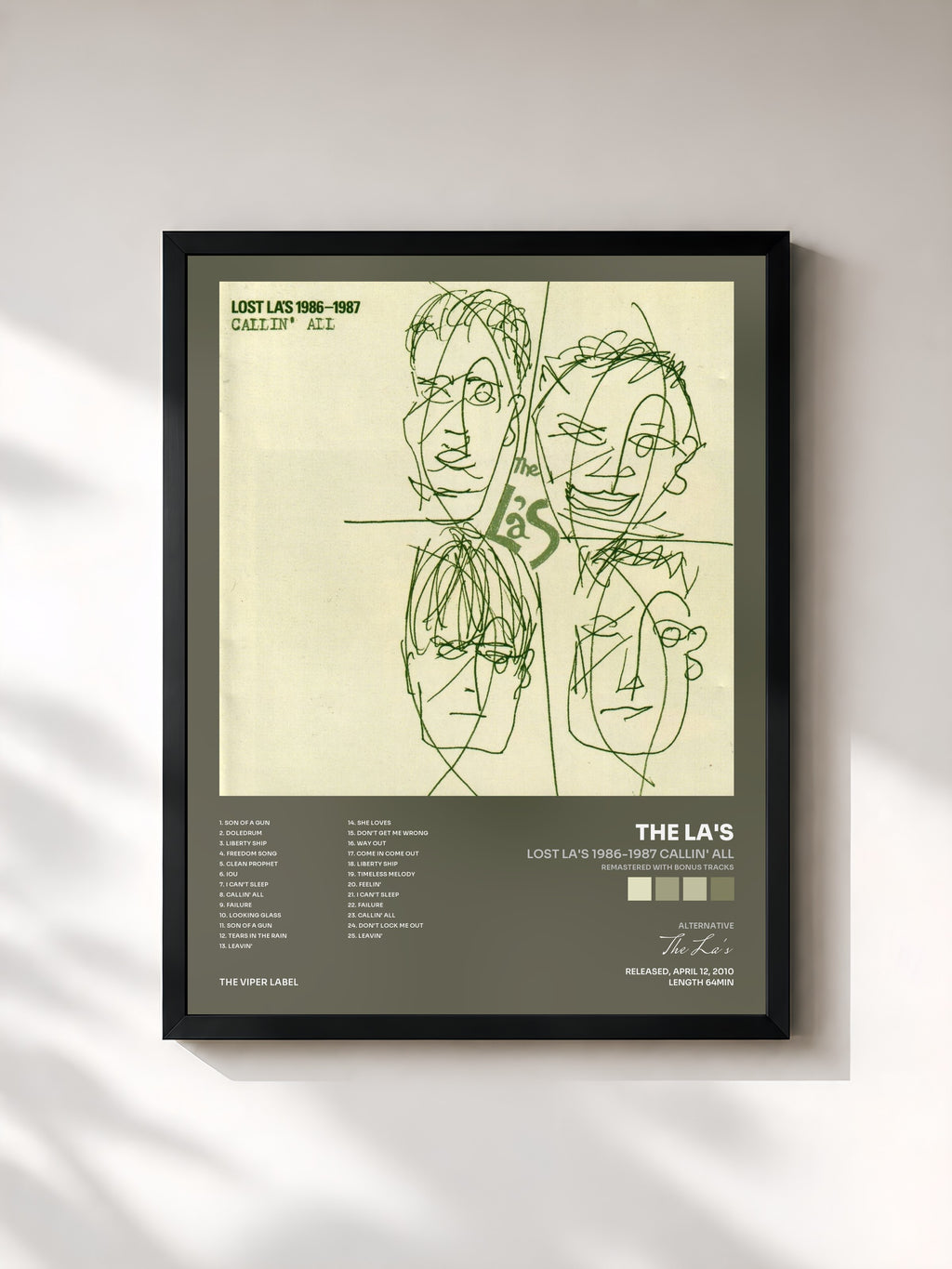 #noir Tableau de l'album Lost La's 1986-1987 Callin' All (Remastered with Bonus Tracks) de The La's, cadre noir, imprimé et encadré en France