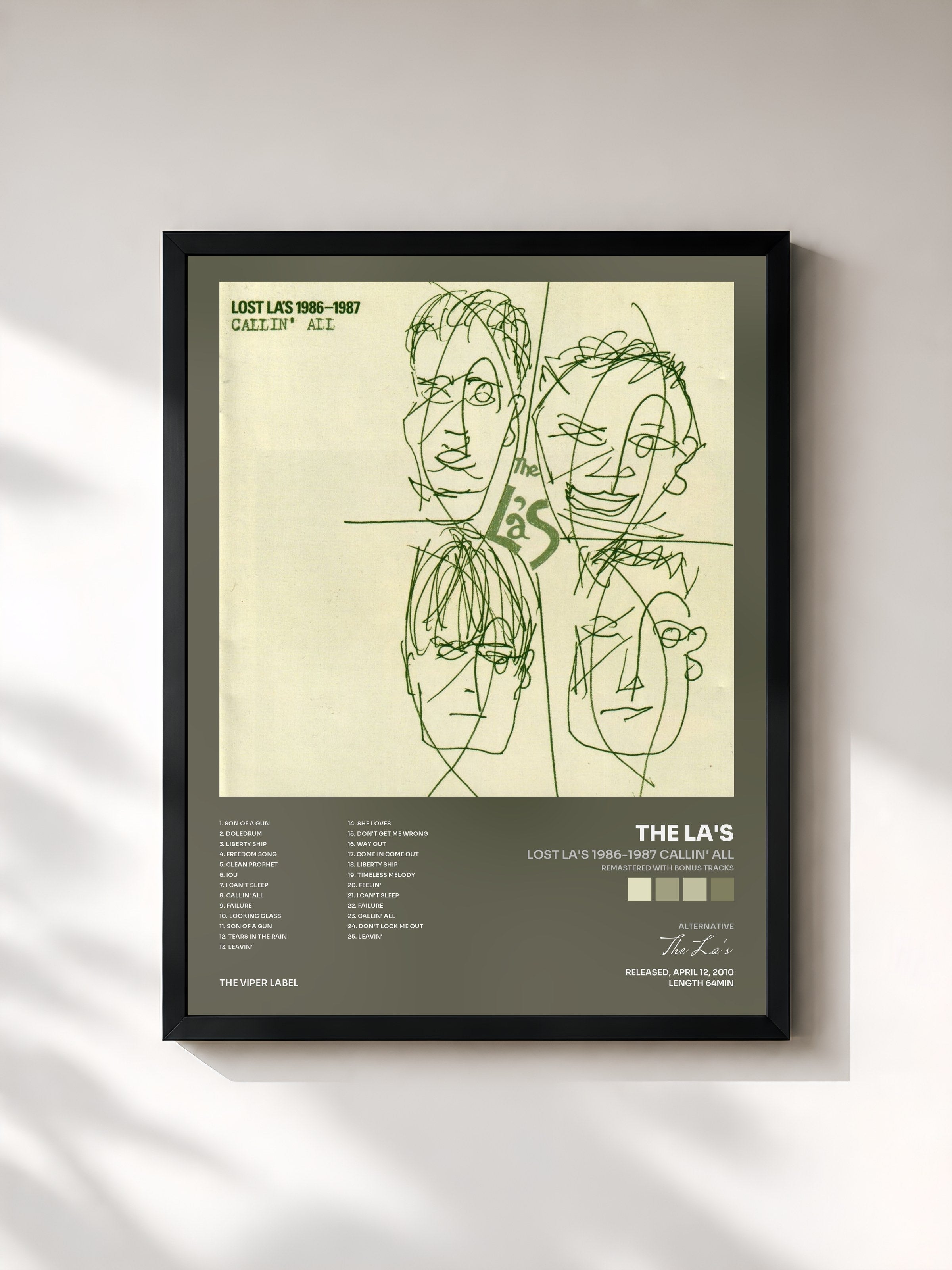 #noir Tableau de l'album Lost La's 1986-1987 Callin' All (Remastered with Bonus Tracks) de The La's, cadre noir, imprimé et encadré en France