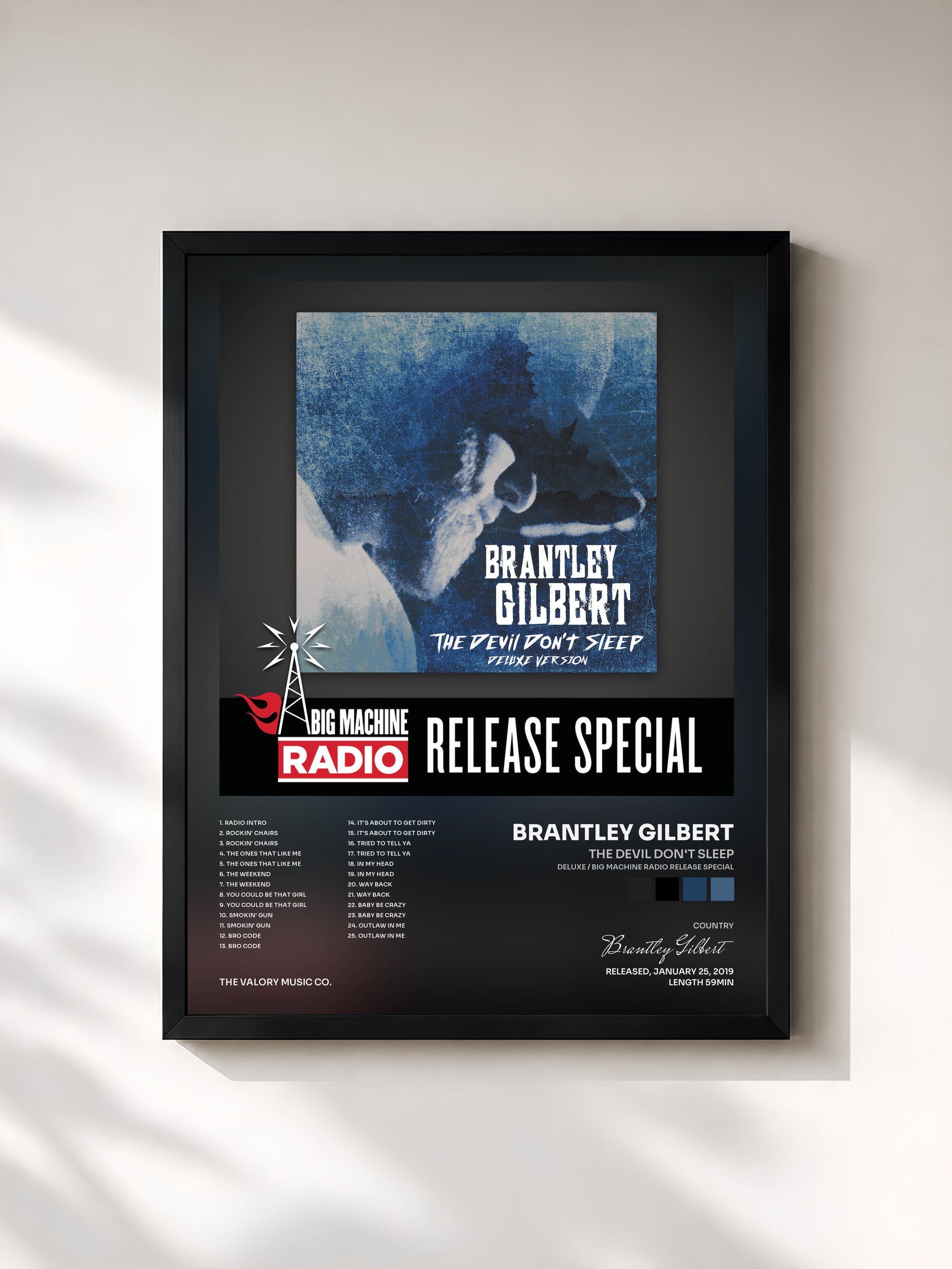 #noir Tableau de l'album The Devil Don't Sleep (Deluxe / Big Machine Radio Release Special) de Brantley Gilbert, cadre noir, imprimé et encadré en France