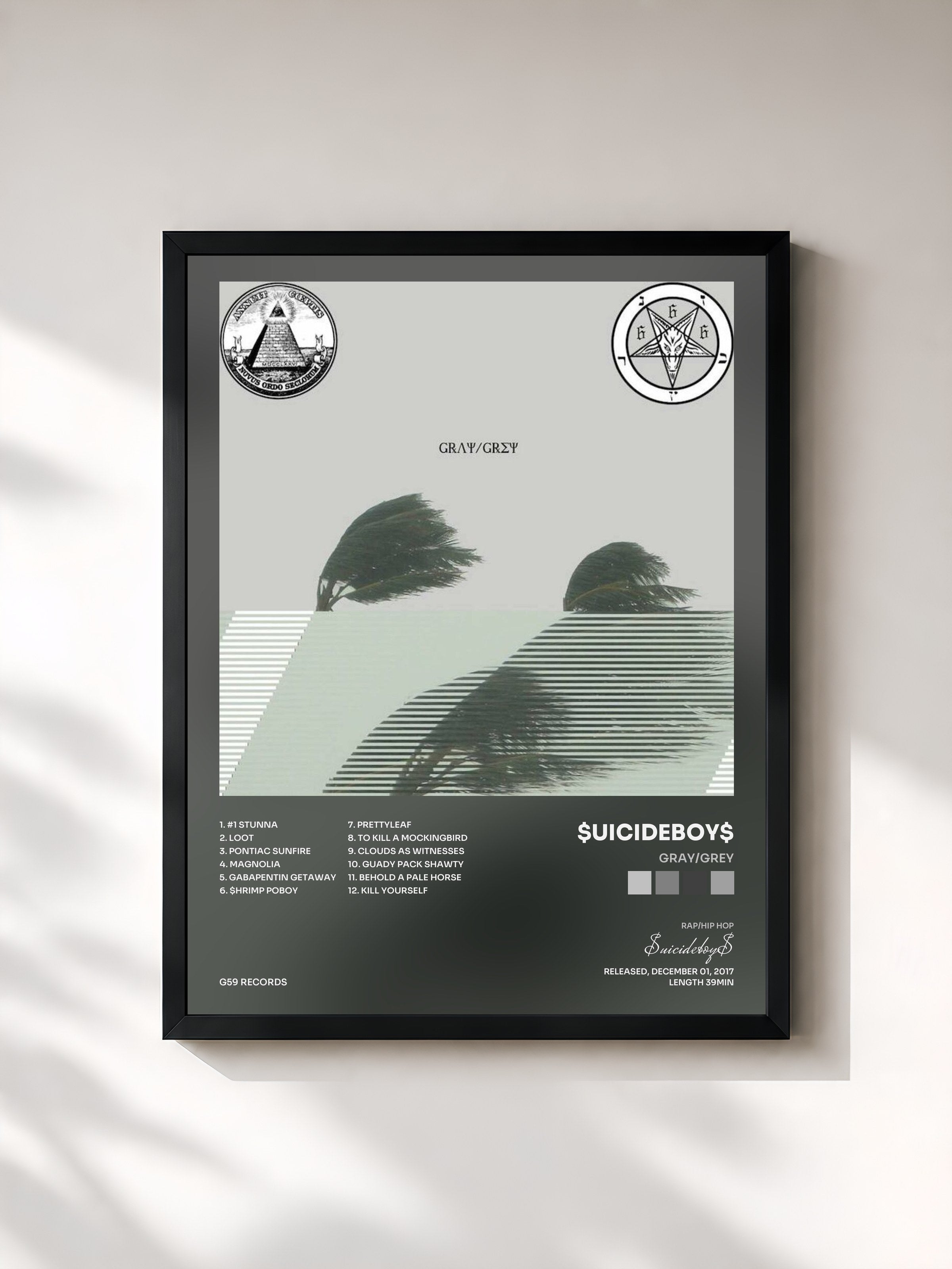 #noir Tableau de l'album Gray/Grey de $uicideboy$, cadre noir, imprimé et encadré en France