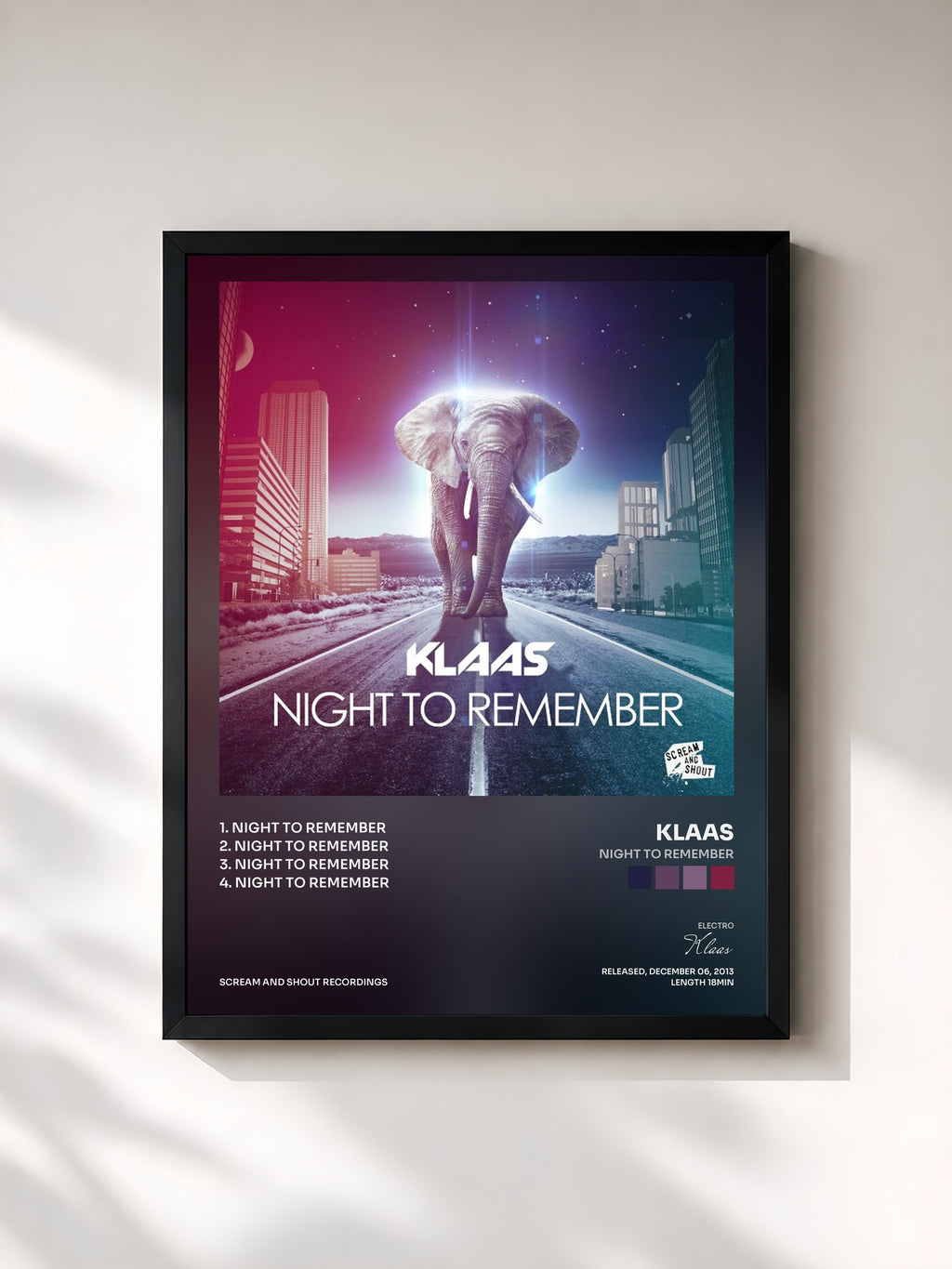 #noir Tableau de l'album Night to Remember de Klaas, cadre noir, imprimé et encadré en France