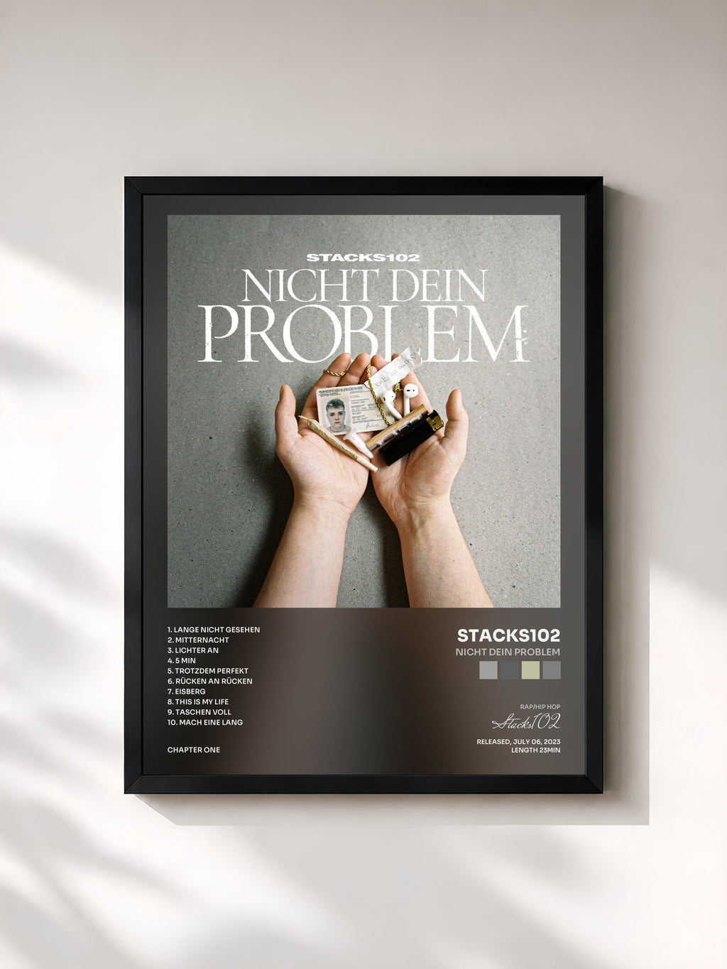 #noir Tableau de l'album NICHT DEIN PROBLEM de Stacks102, cadre noir, imprimé et encadré en France