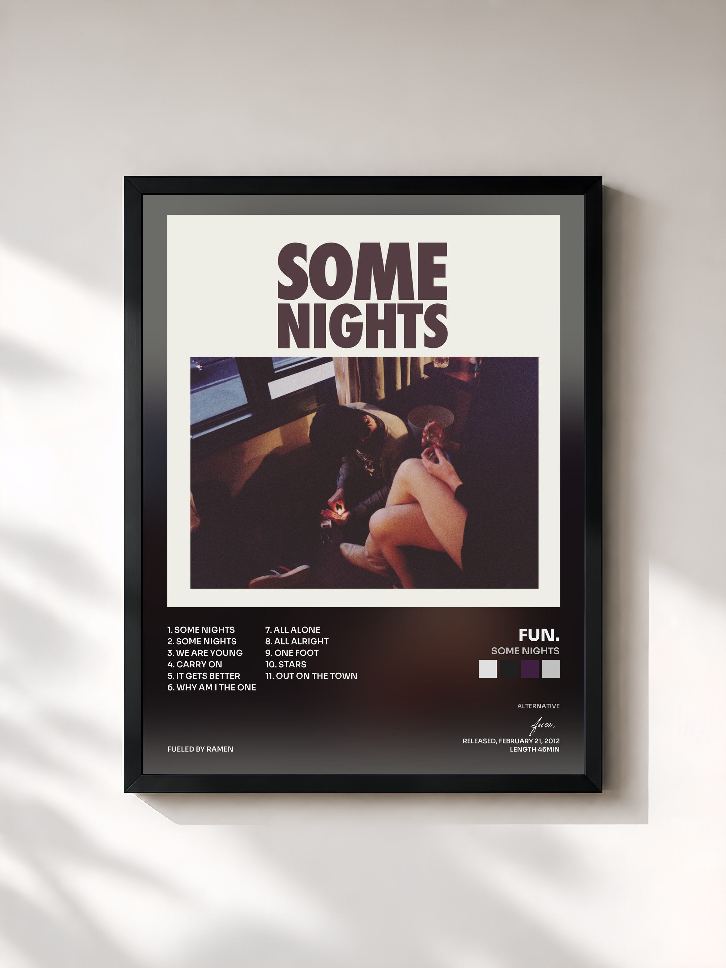 #noir Tableau de l'album Some Nights de fun., cadre noir, imprimé et encadré en France