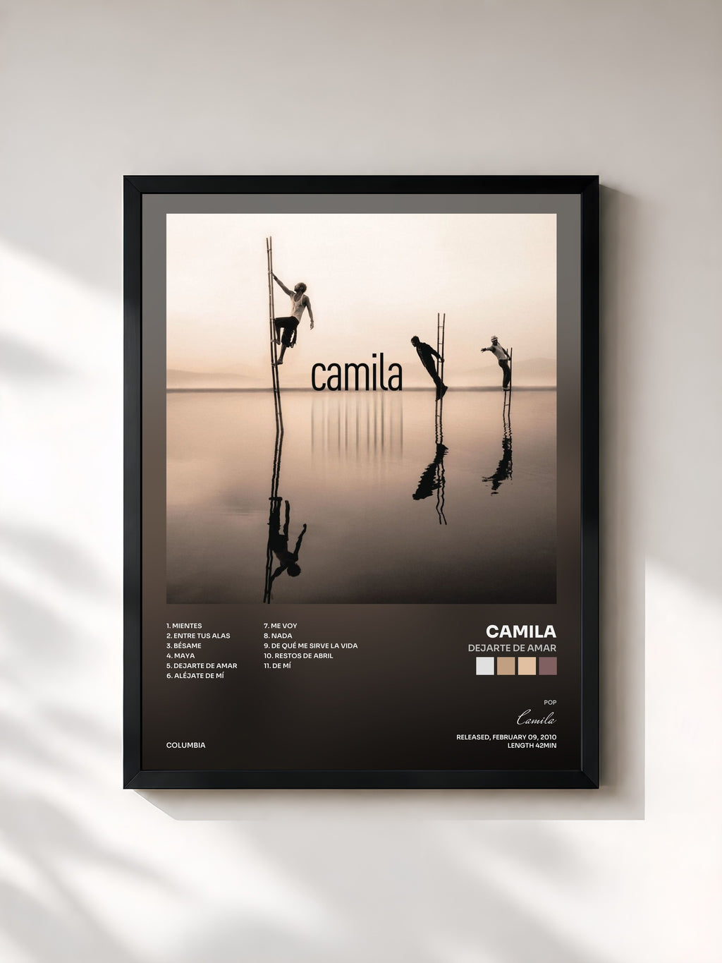 #noir Tableau de l'album Dejarte De Amar de Camila, cadre noir, imprimé et encadré en France