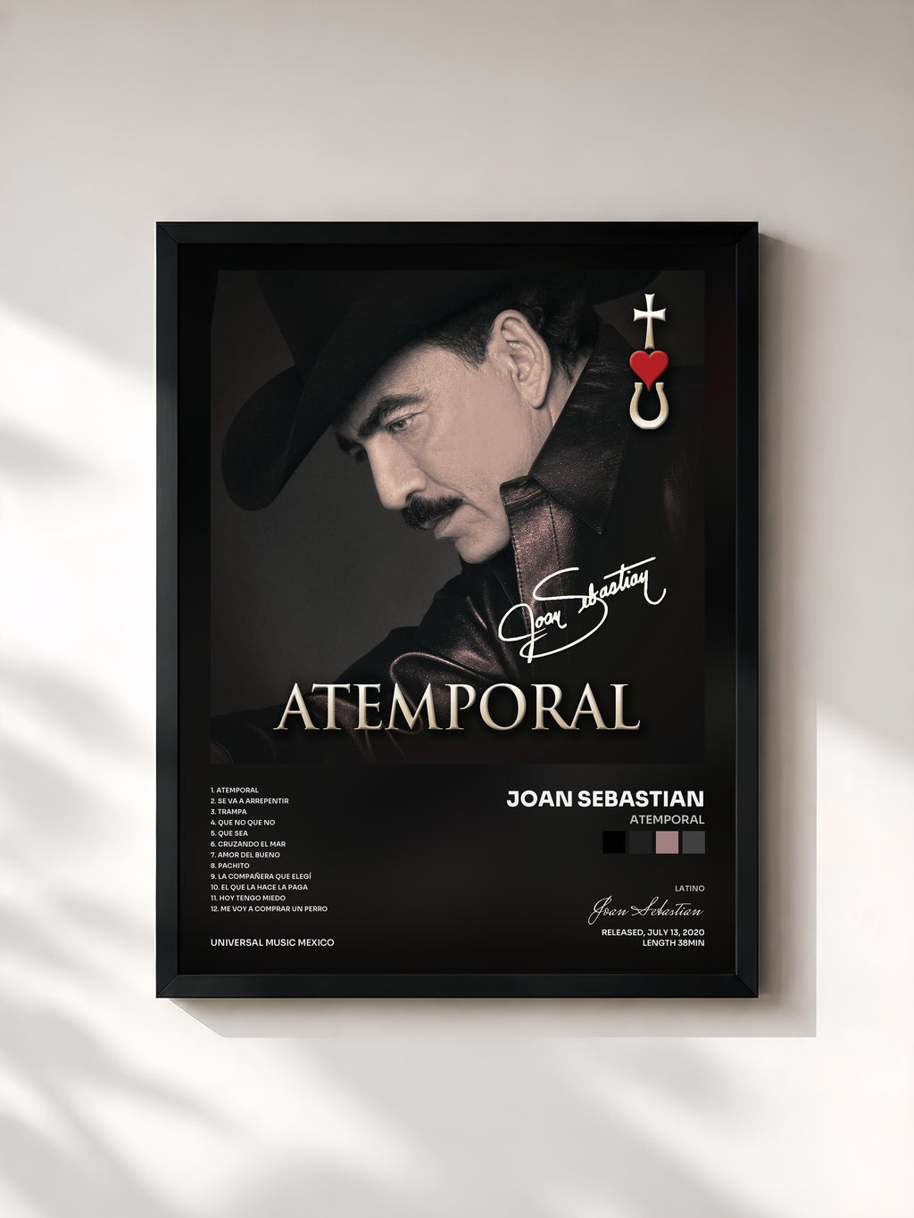 #noir Tableau de l'album Atemporal de Joan Sebastian, cadre noir, imprimé et encadré en France