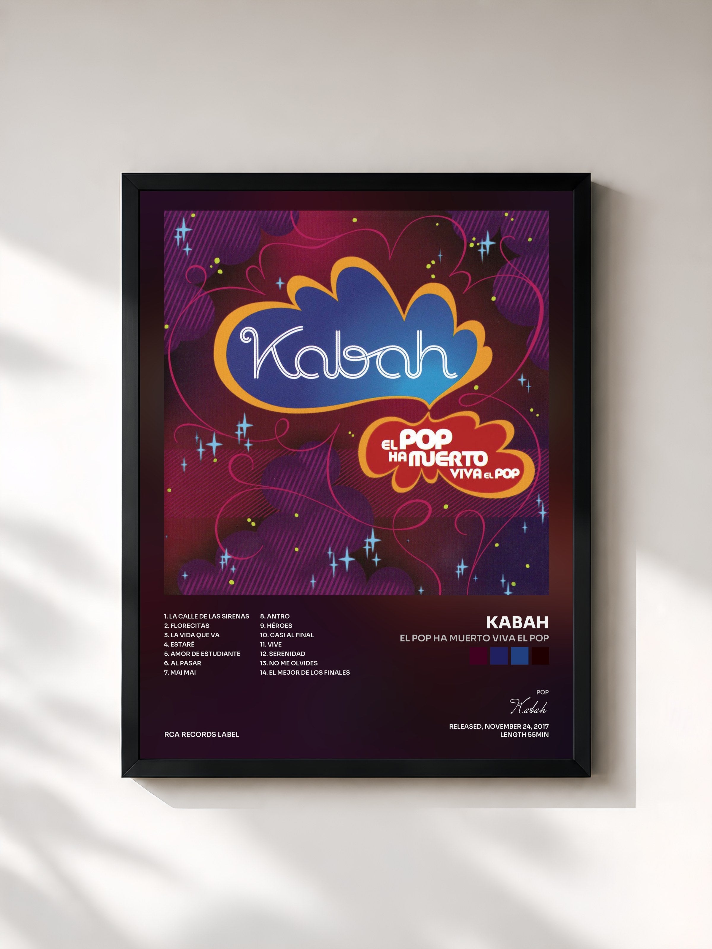 #noir Tableau de l'album El Pop Ha Muerto Viva el Pop de Kabah, cadre noir, imprimé et encadré en France