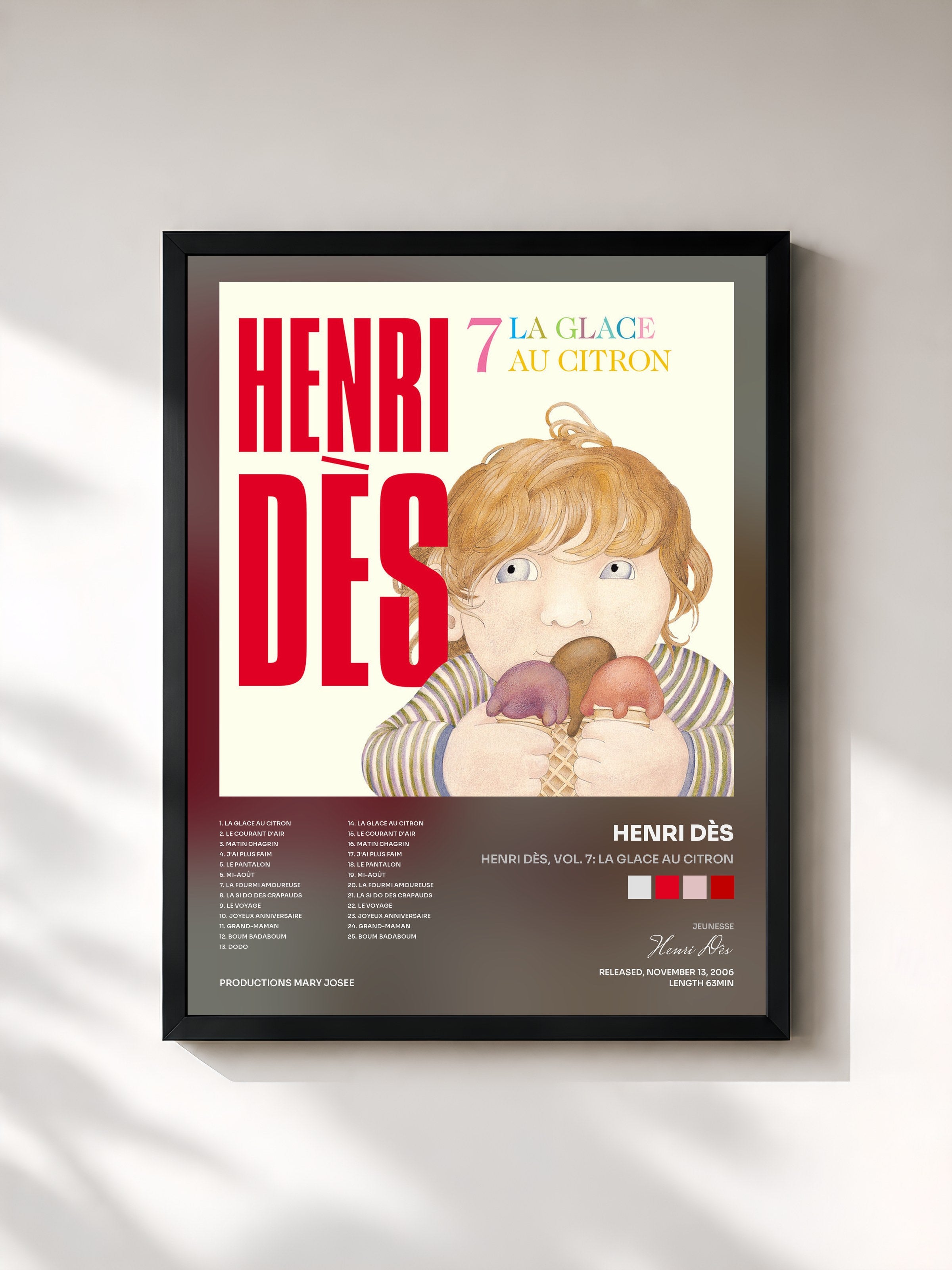 #noir Tableau de l'album Henri Dès, Vol. 7: La glace au citron de Henri Dès, cadre noir, imprimé et encadré en France