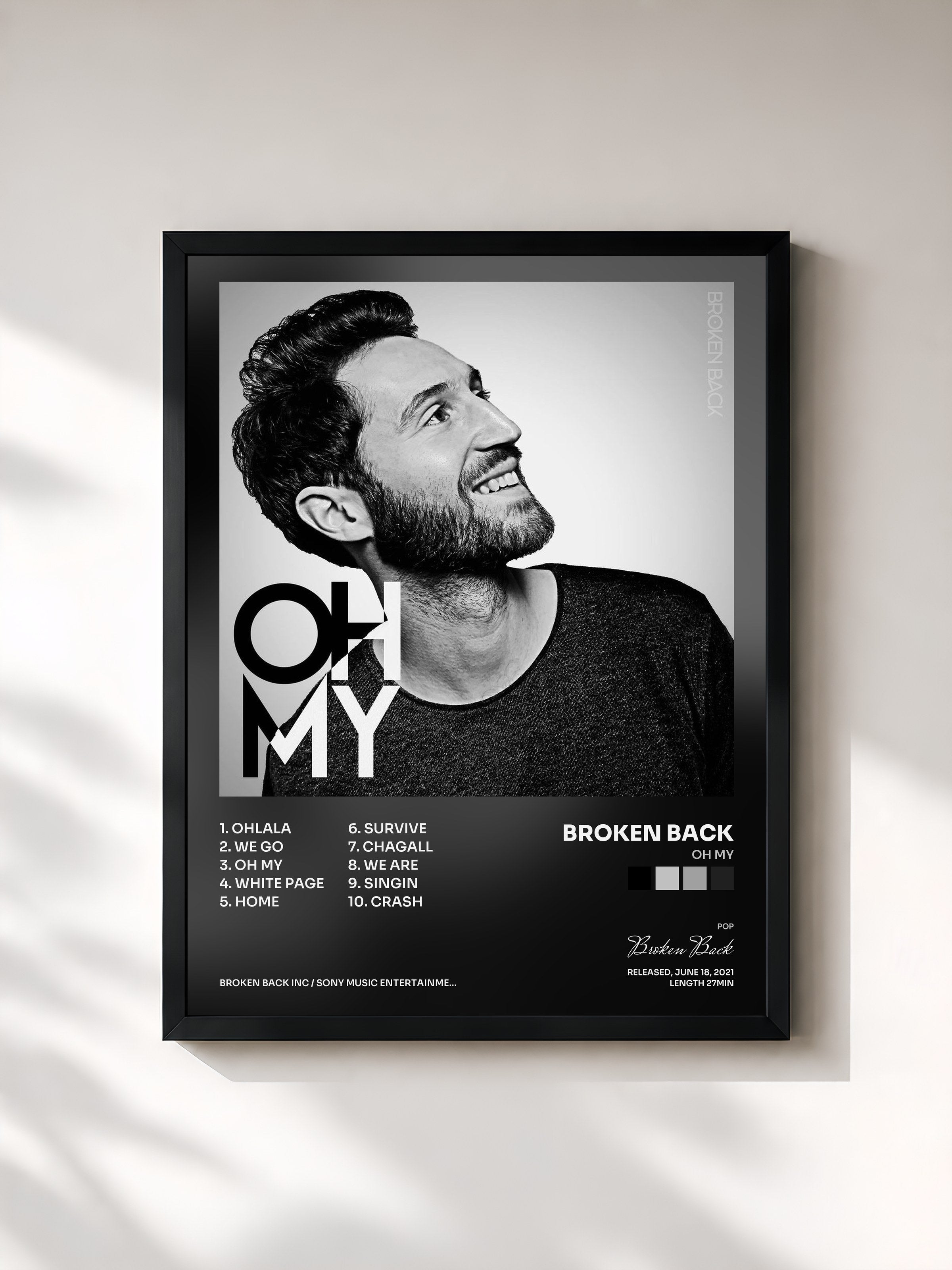 #noir Tableau de l'album Oh My de Broken Back, cadre noir, imprimé et encadré en France