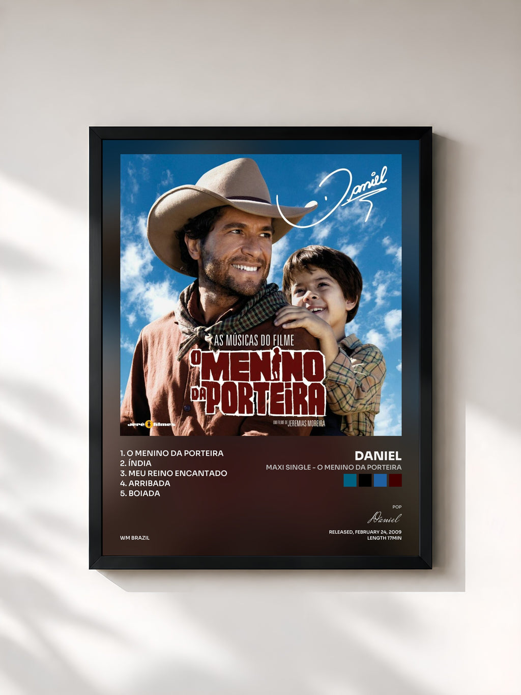 #noir Tableau de l'album Maxi Single - O Menino da Porteira de Daniel, cadre noir, imprimé et encadré en France