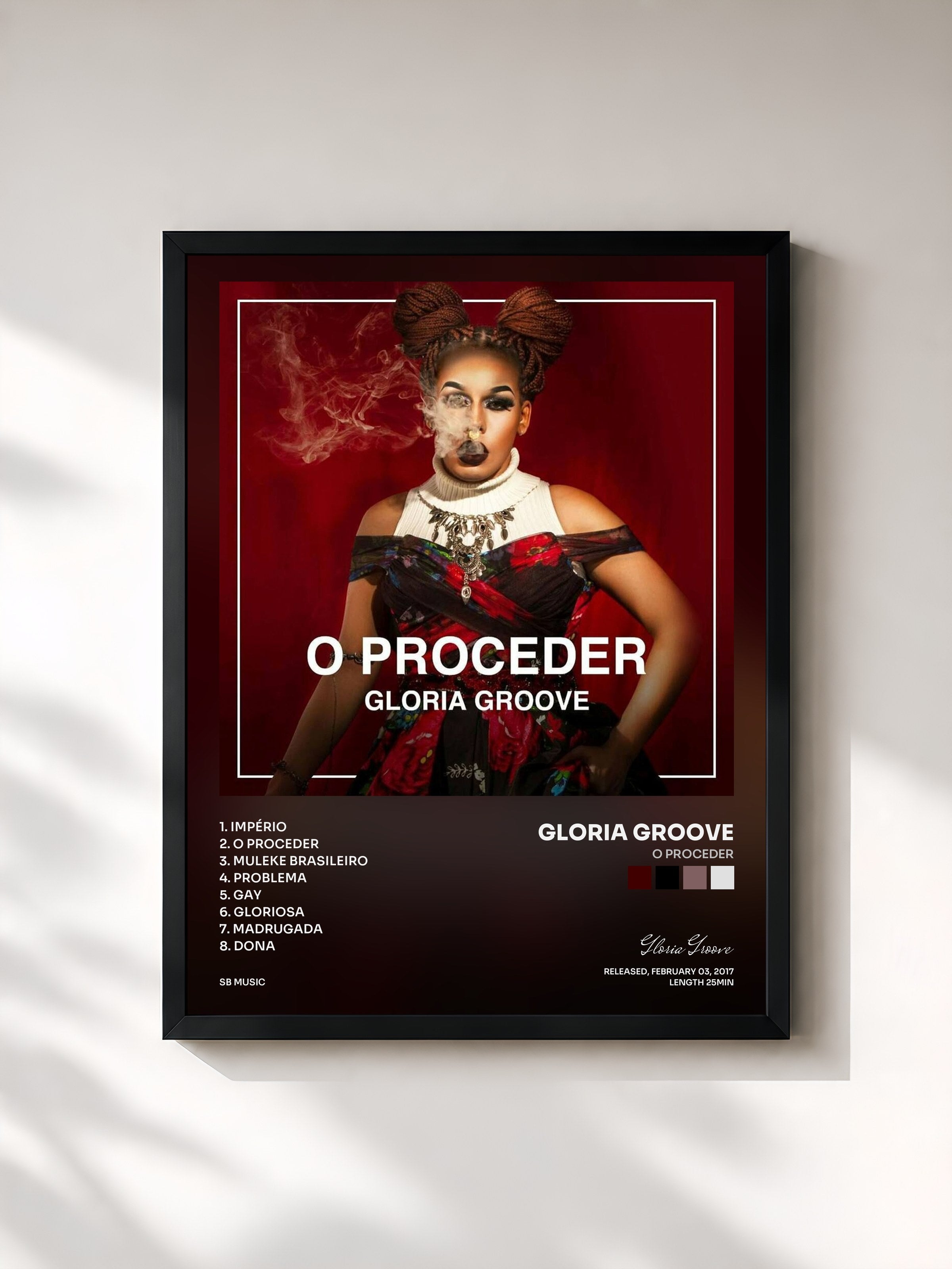 #noir Tableau de l'album O Proceder de Gloria Groove, cadre noir, imprimé et encadré en France