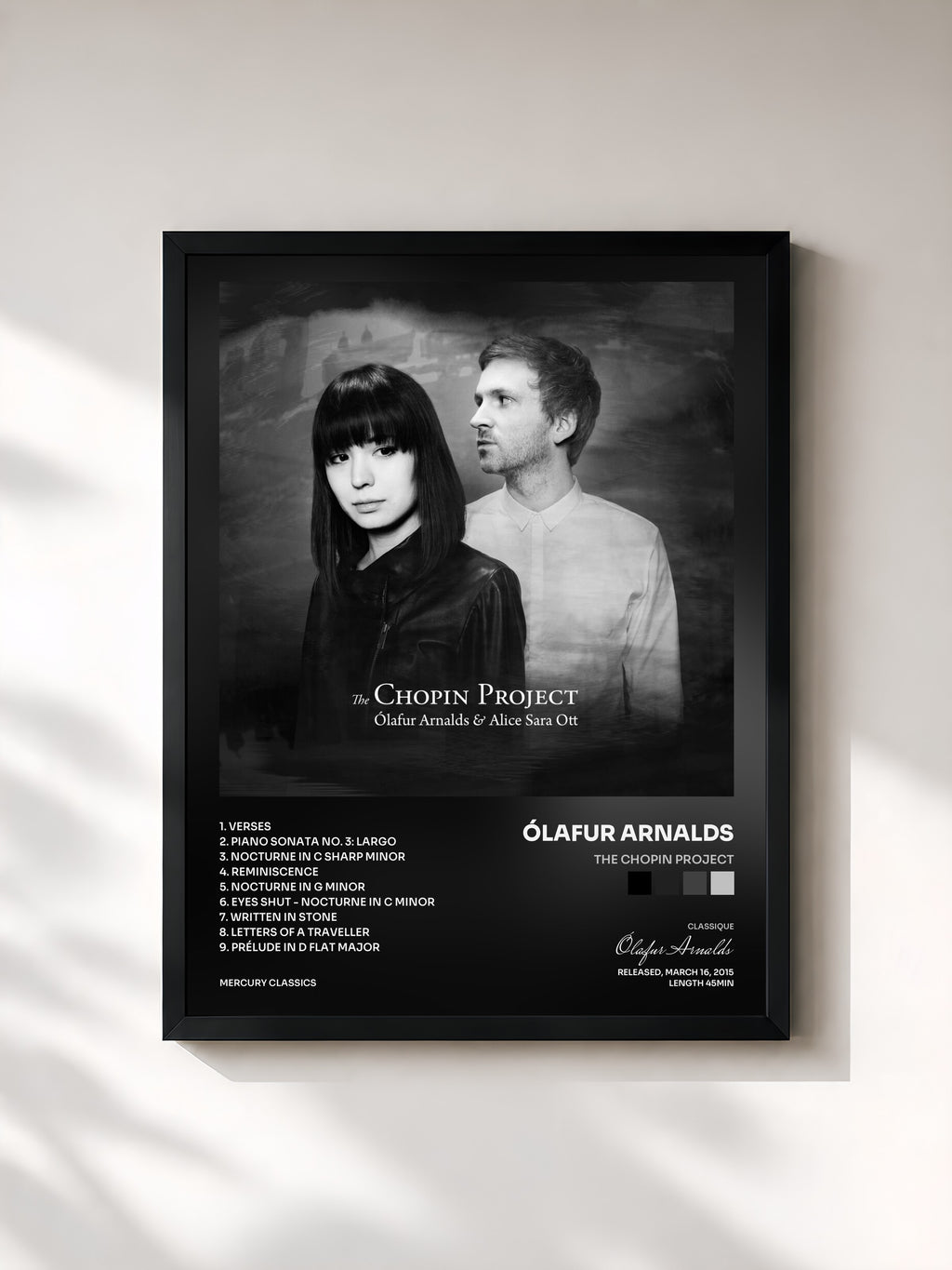#noir Tableau de l'album The Chopin Project de Ólafur Arnalds, cadre noir, imprimé et encadré en France