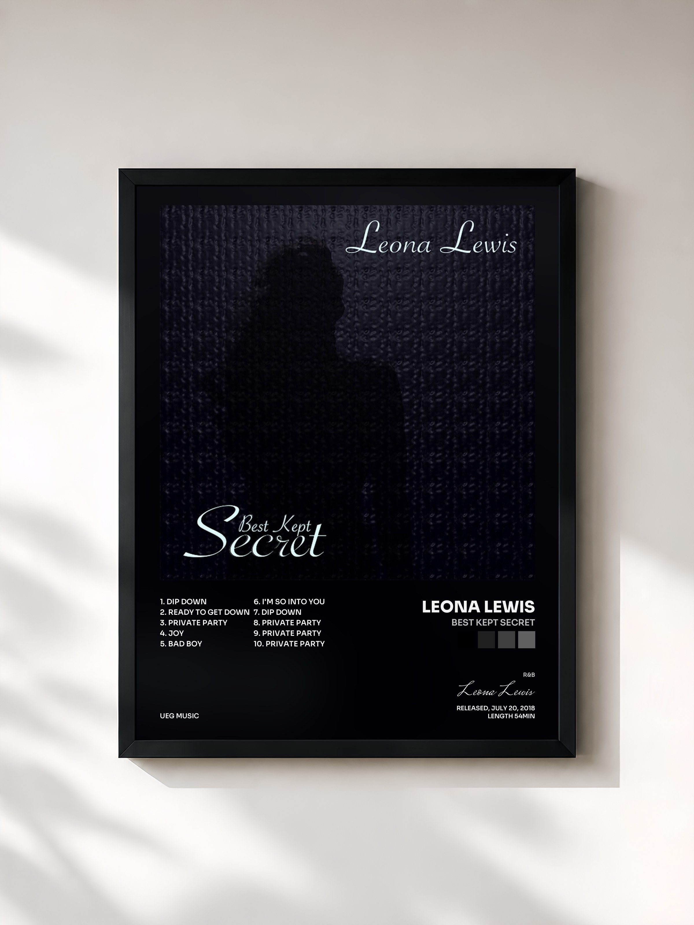 #noir Tableau de l'album Best Kept Secret de Leona Lewis, cadre noir, imprimé et encadré en France