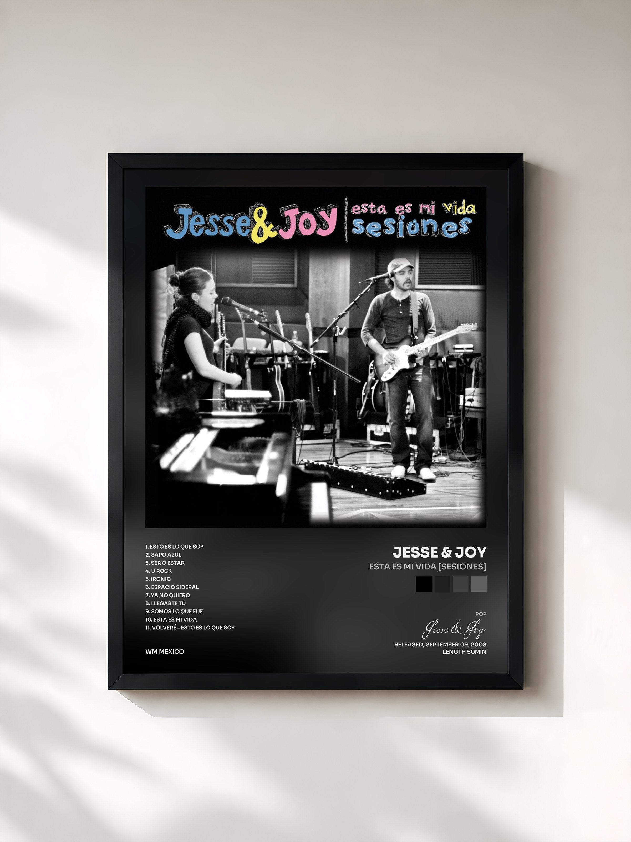 #noir Tableau de l'album Esta Es Mi Vida [Sesiones] de Jesse & Joy, cadre noir, imprimé et encadré en France