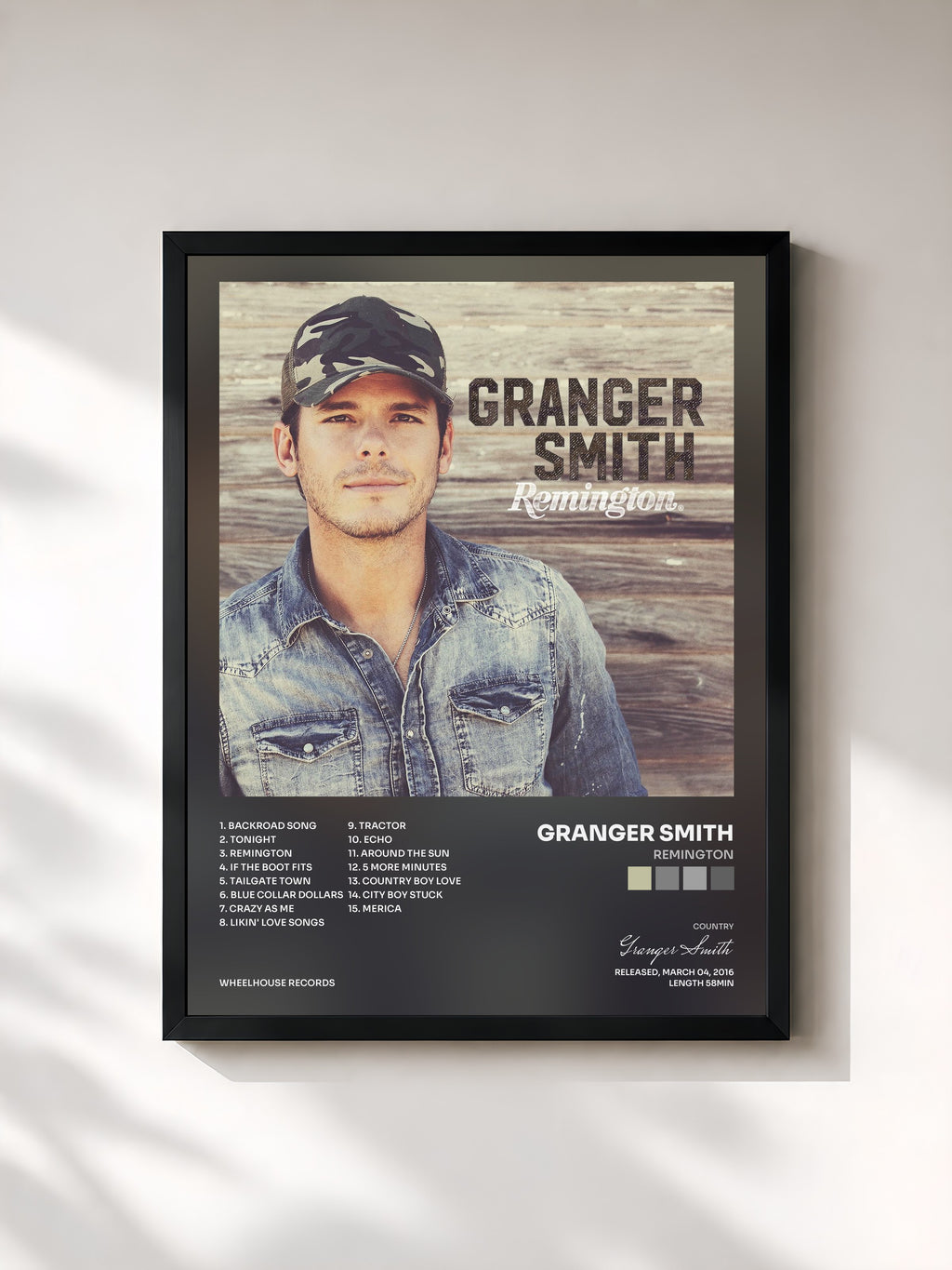 #noir Tableau de l'album Remington de Granger Smith, cadre noir, imprimé et encadré en France