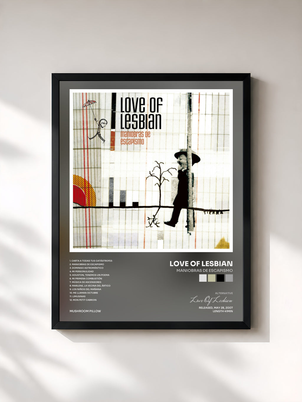 #noir Tableau de l'album Maniobras de Escapismo de Love Of Lesbian, cadre noir, imprimé et encadré en France