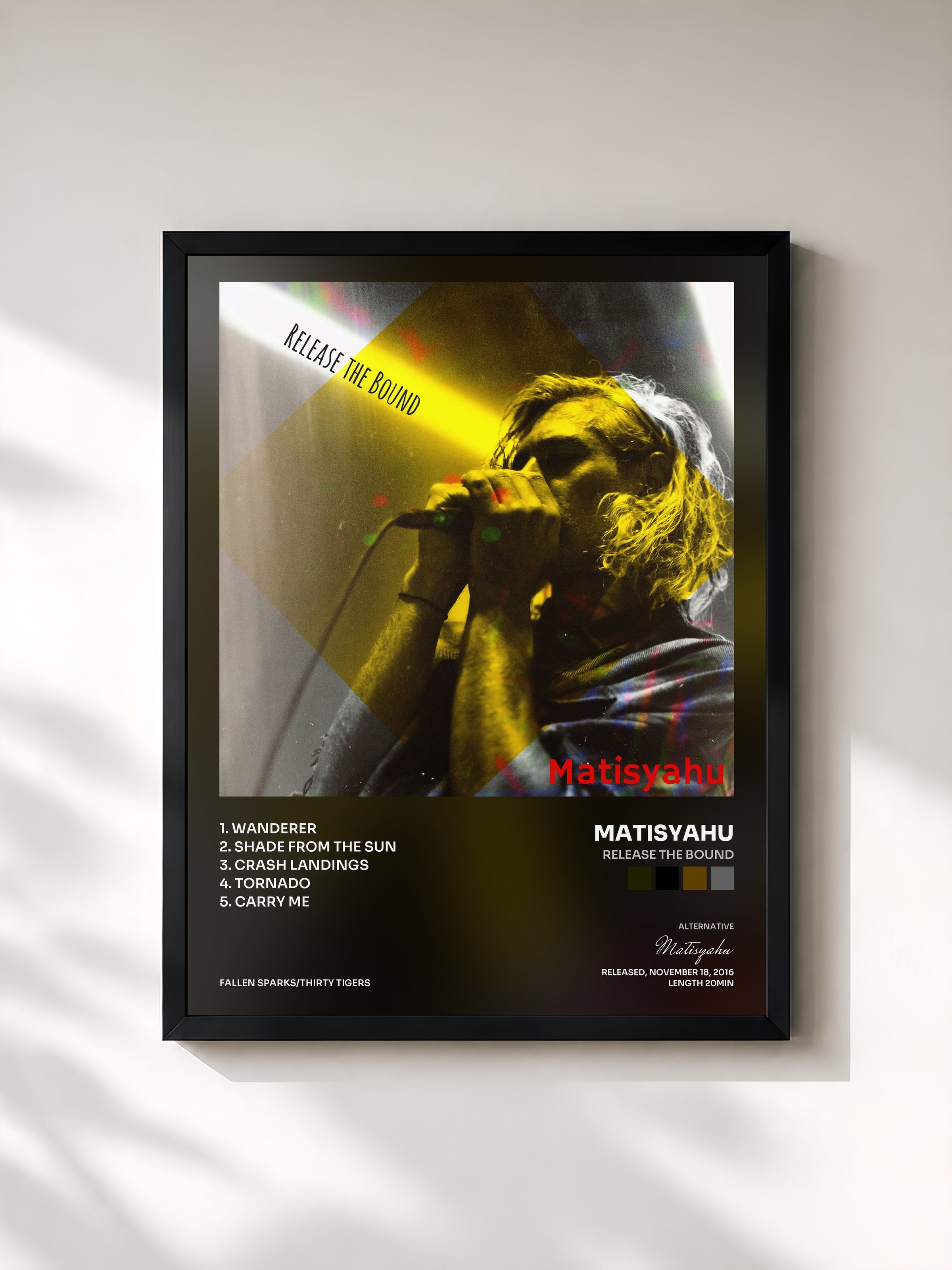 #noir Tableau de l'album Release the Bound de Matisyahu, cadre noir, imprimé et encadré en France
