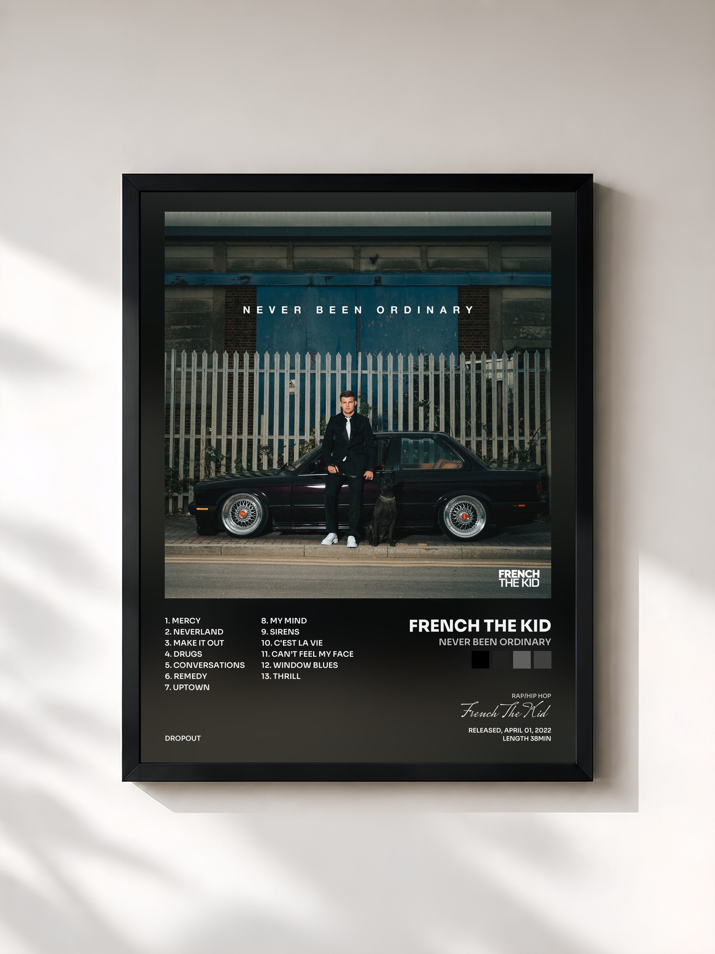 #noir Tableau de l'album Never Been Ordinary de French The Kid, cadre noir, imprimé et encadré en France