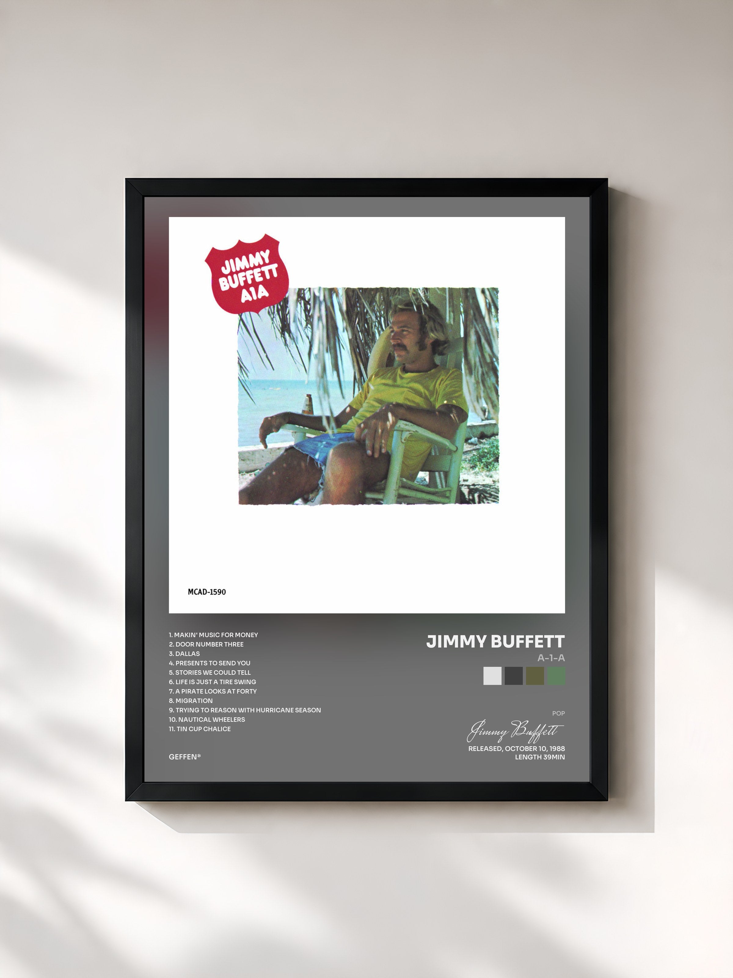 #noir Tableau de l'album A-1-A de Jimmy Buffett, cadre noir, imprimé et encadré en France