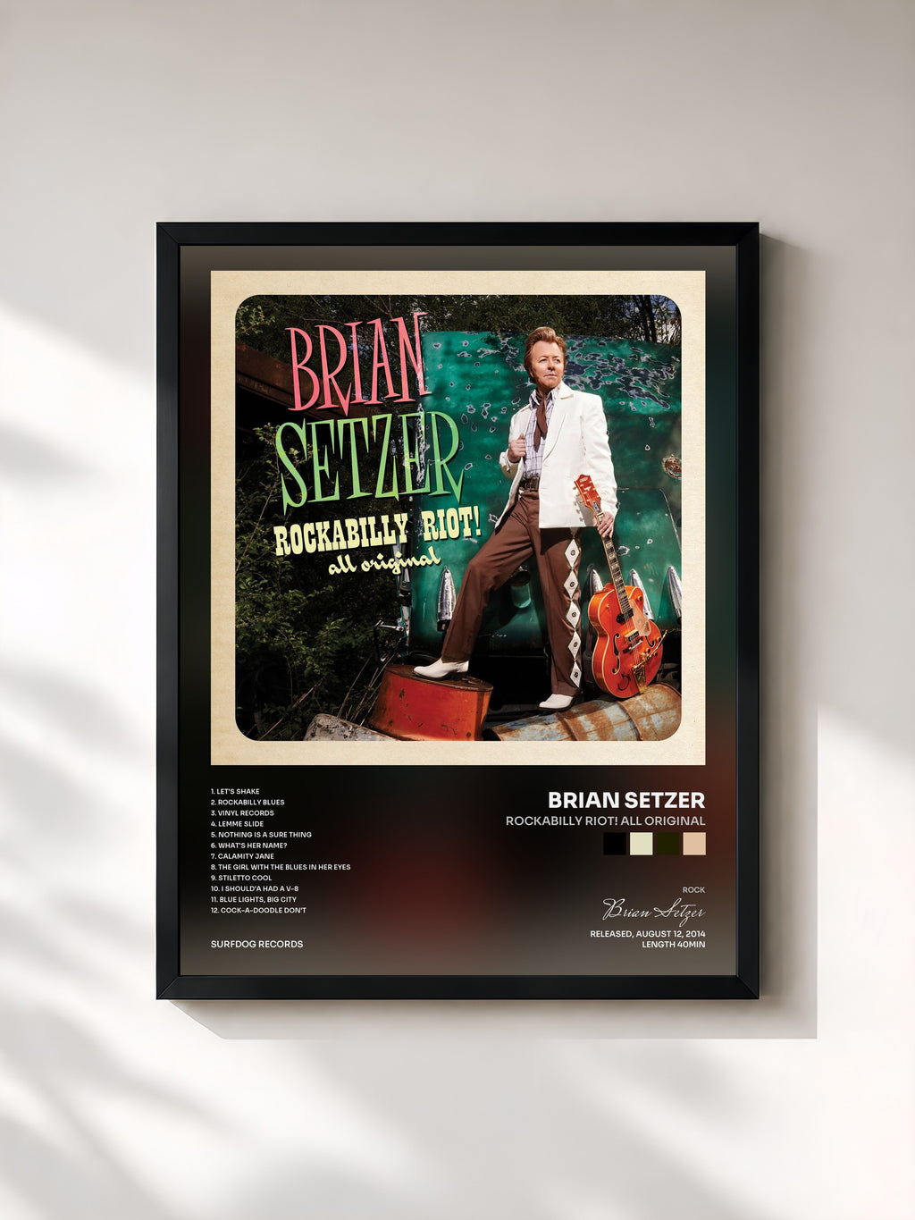 #noir Tableau de l'album Rockabilly Riot! All Original de Brian Setzer, cadre noir, imprimé et encadré en France