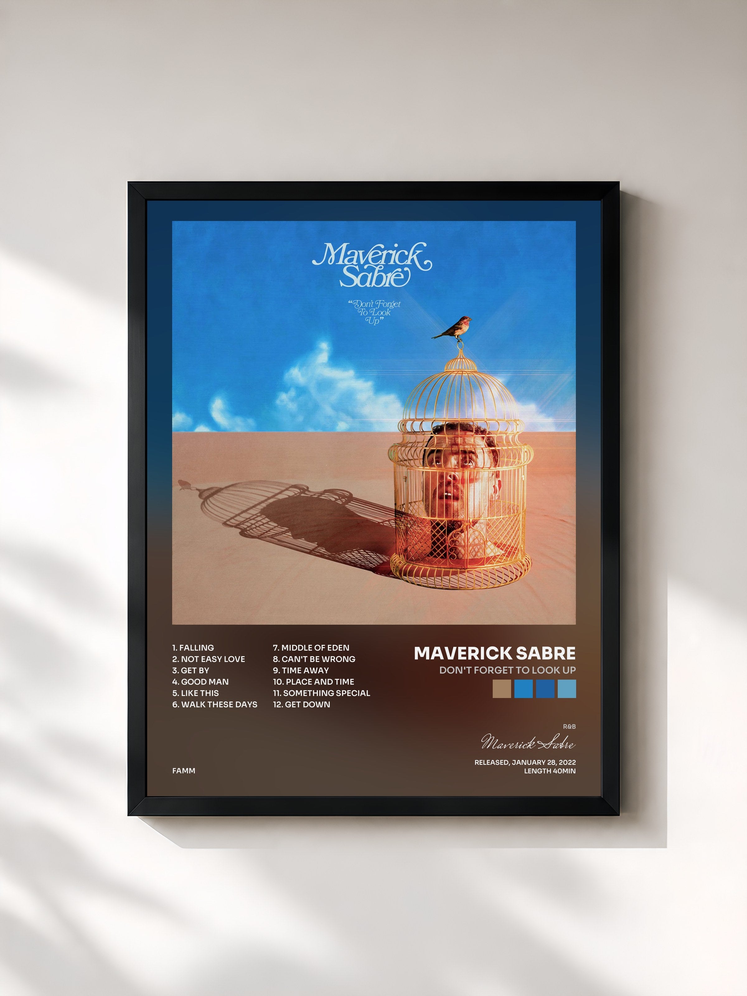 #noir Tableau de l'album Don't Forget to Look Up de Maverick Sabre, cadre noir, imprimé et encadré en France