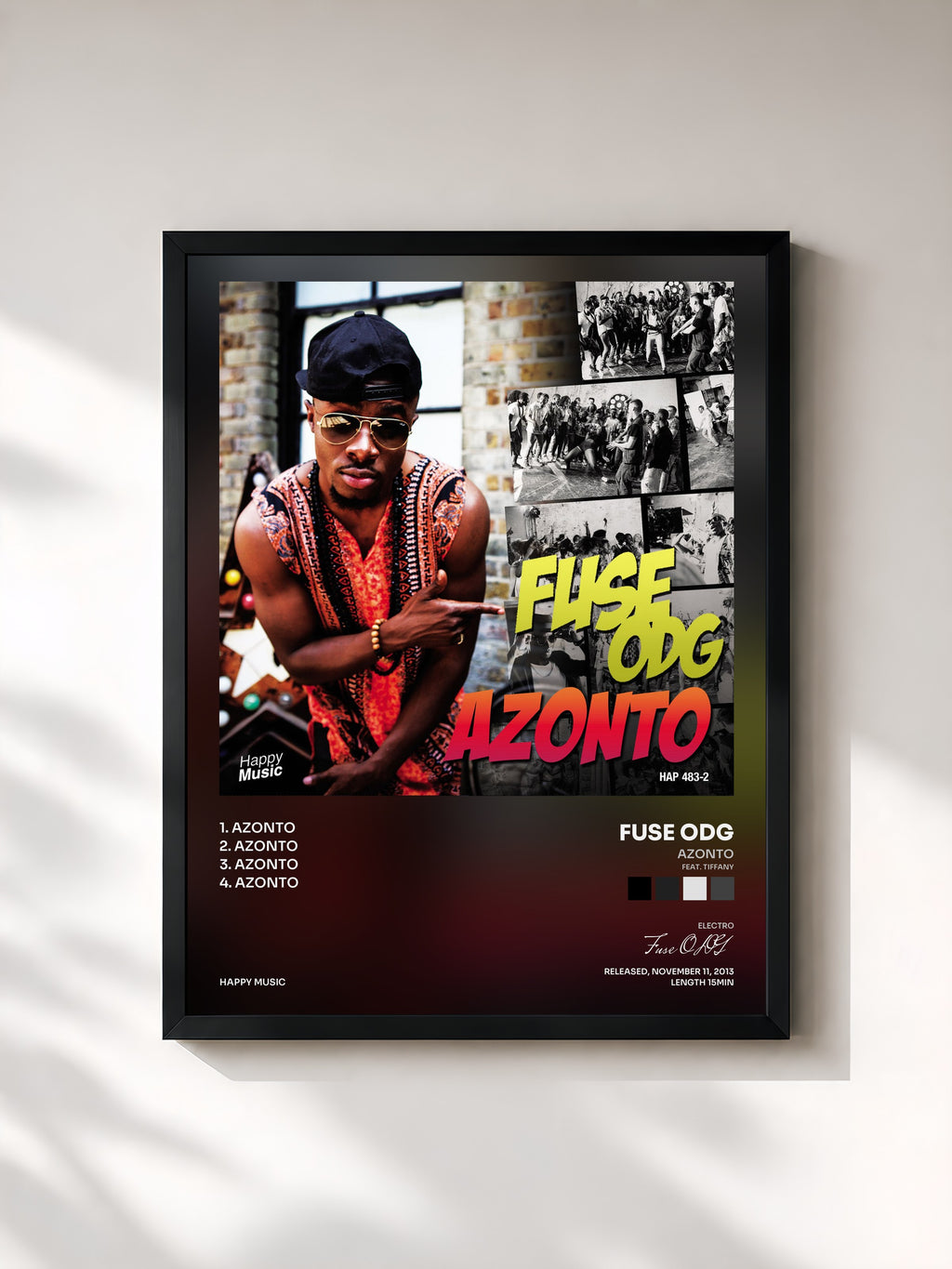 #noir Tableau de l'album Azonto (feat. Tiffany) - EP de Fuse ODG, cadre noir, imprimé et encadré en France