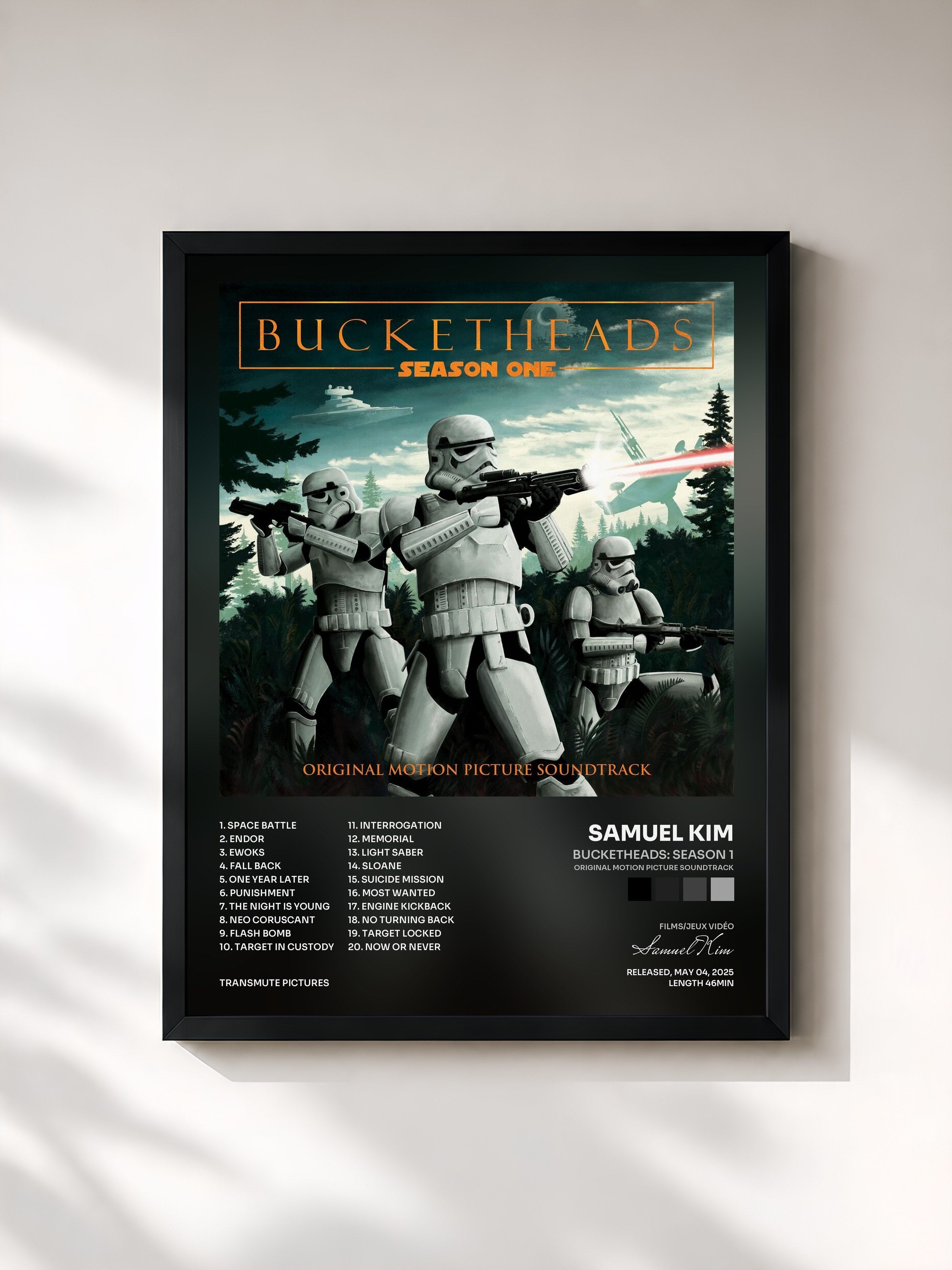 #noir Tableau de l'album Bucketheads: Season 1 (Original Motion Picture Soundtrack) de Samuel Kim, cadre noir, imprimé et encadré en France
