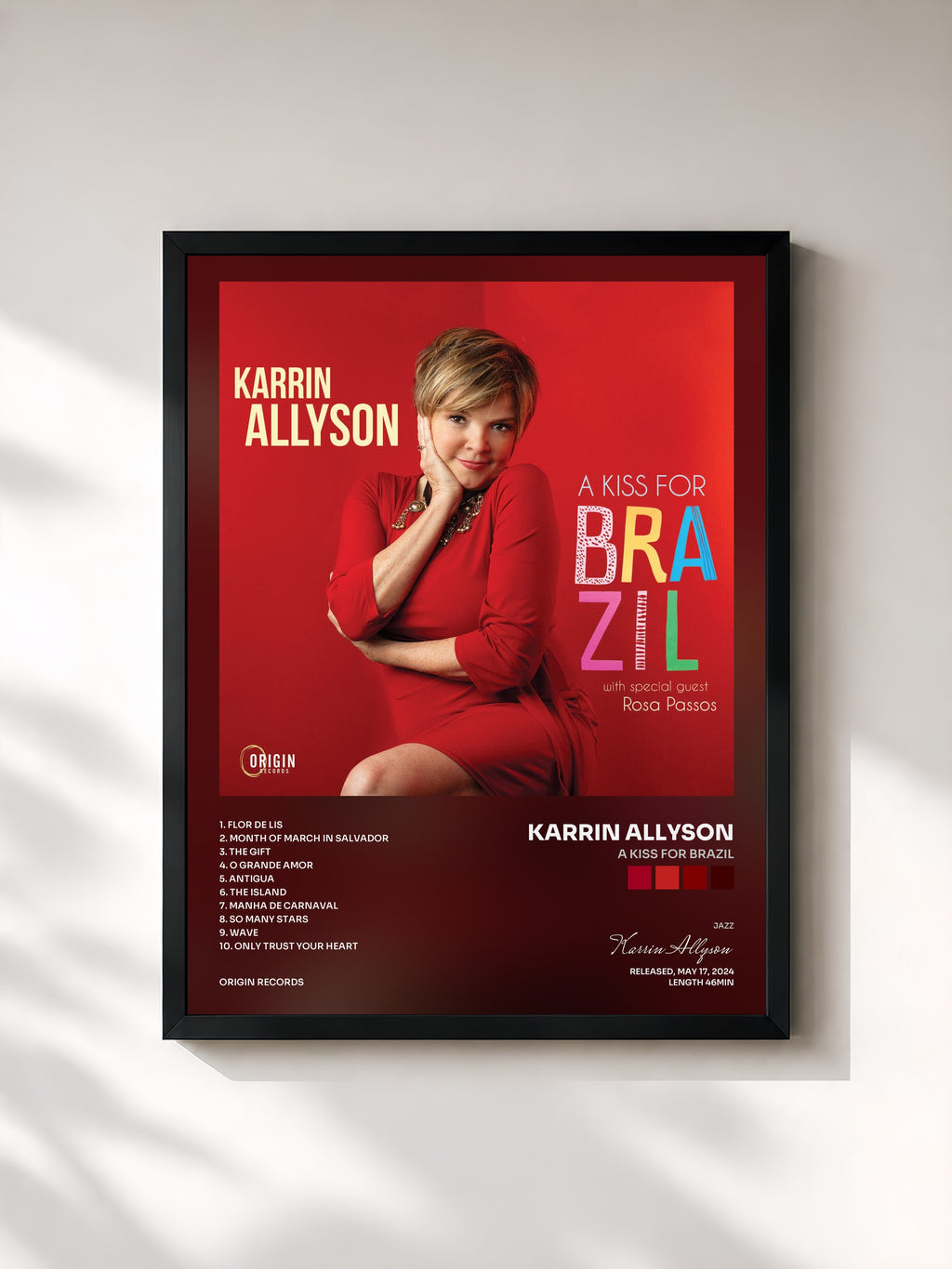 #noir Tableau de l'album A Kiss for Brazil de Karrin Allyson, cadre noir, imprimé et encadré en France